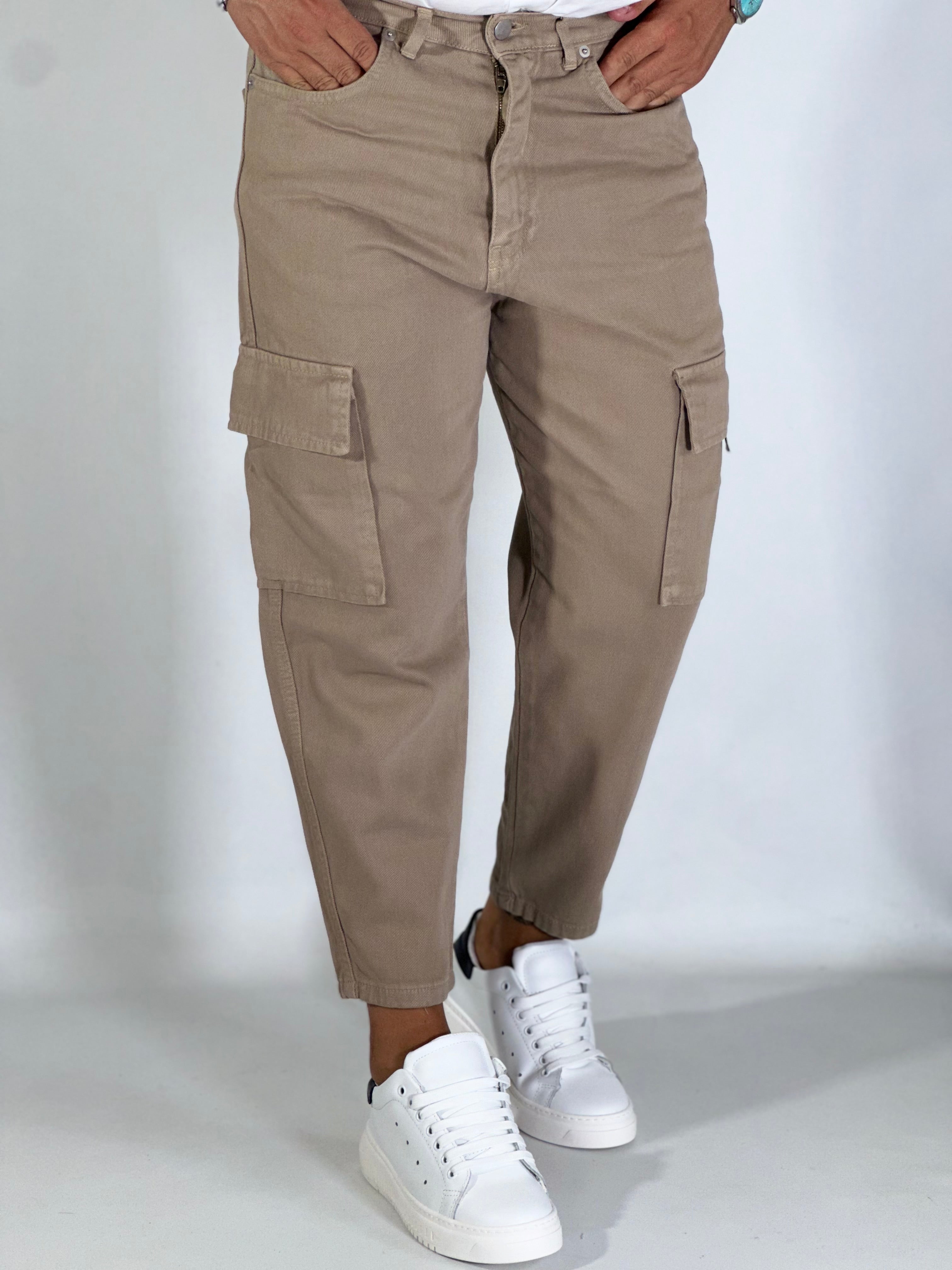 Pantalone loose fit cargo beige HARLEM