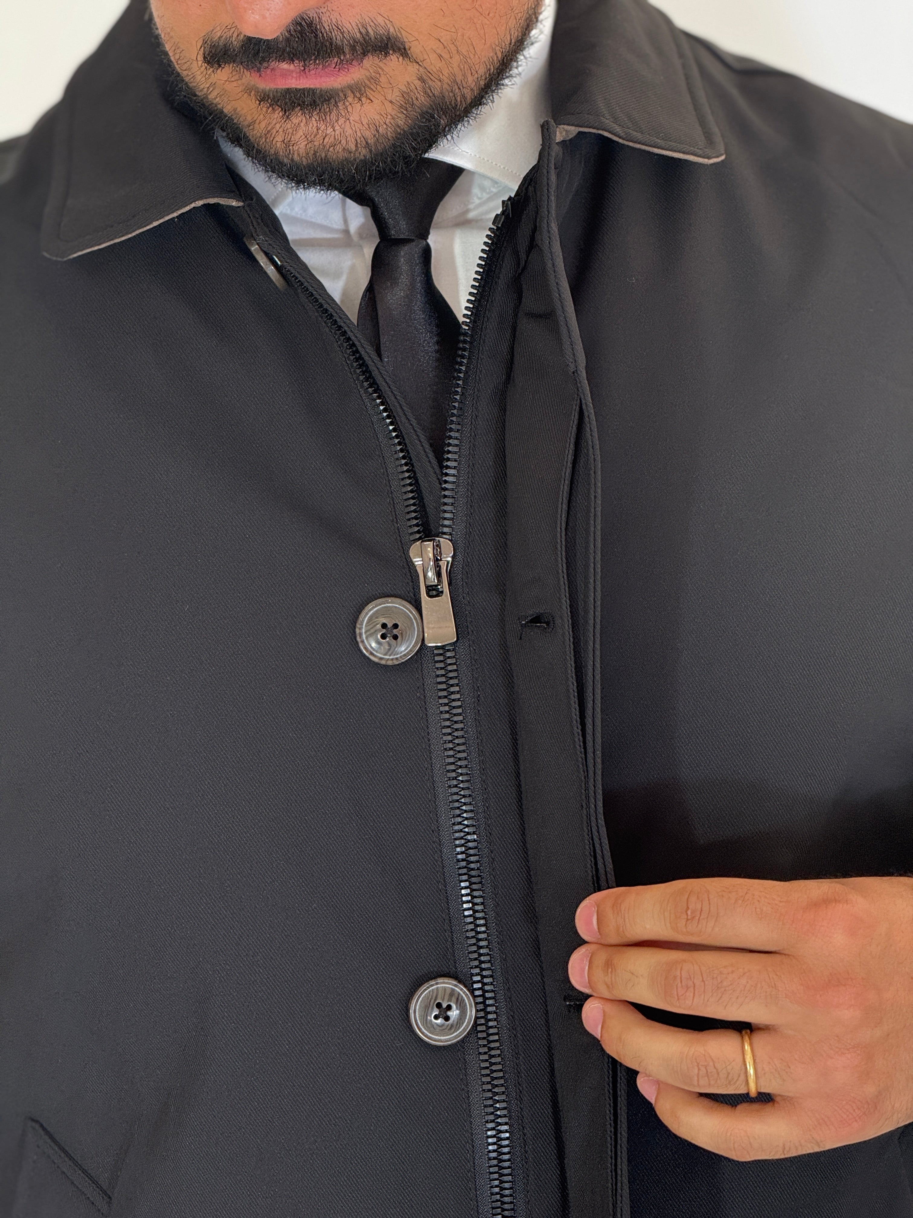 Trench tessuto diagonale imbottito nero RCS007WF