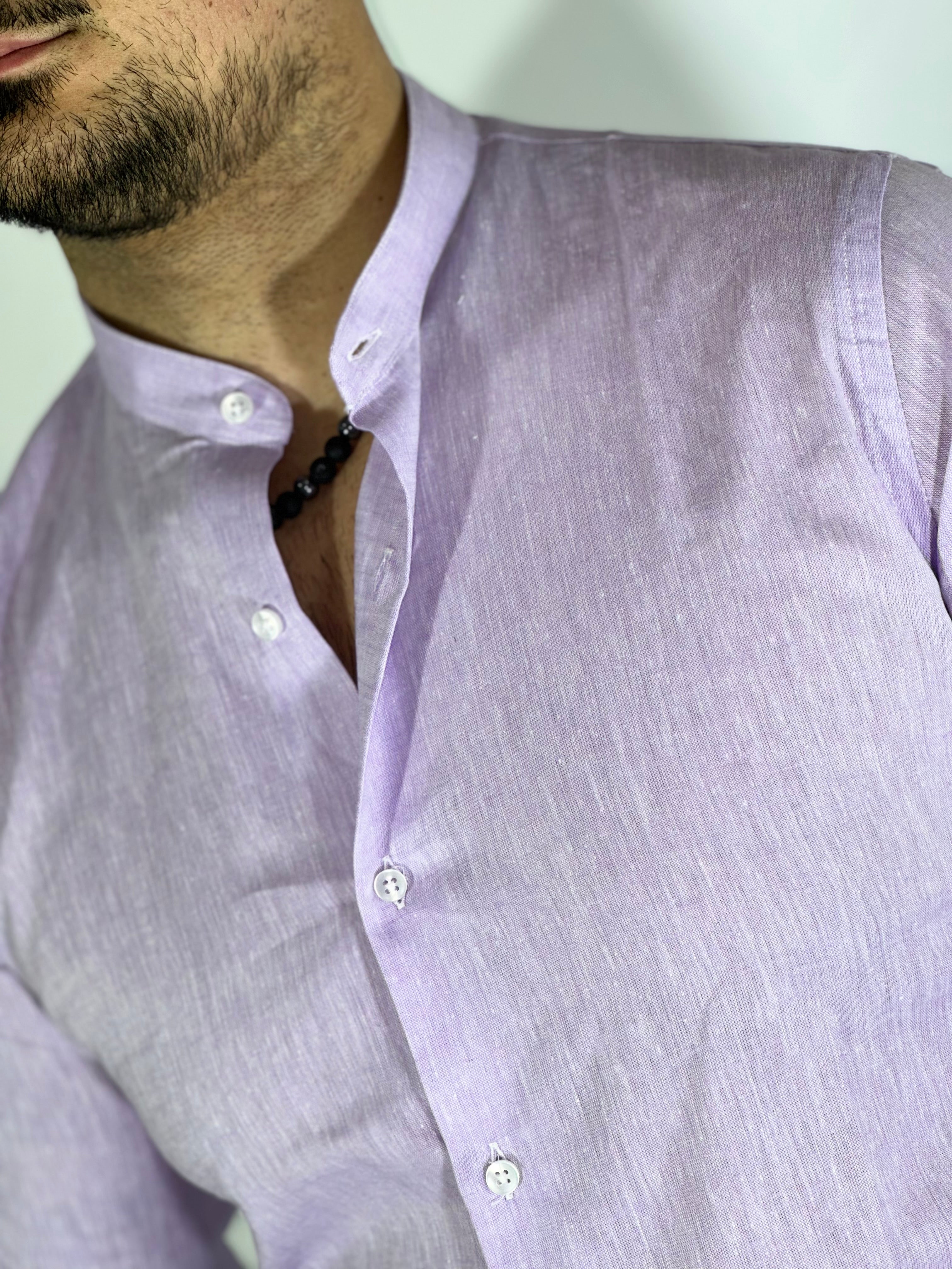 Camicia migliaccio coreana lino LILLA