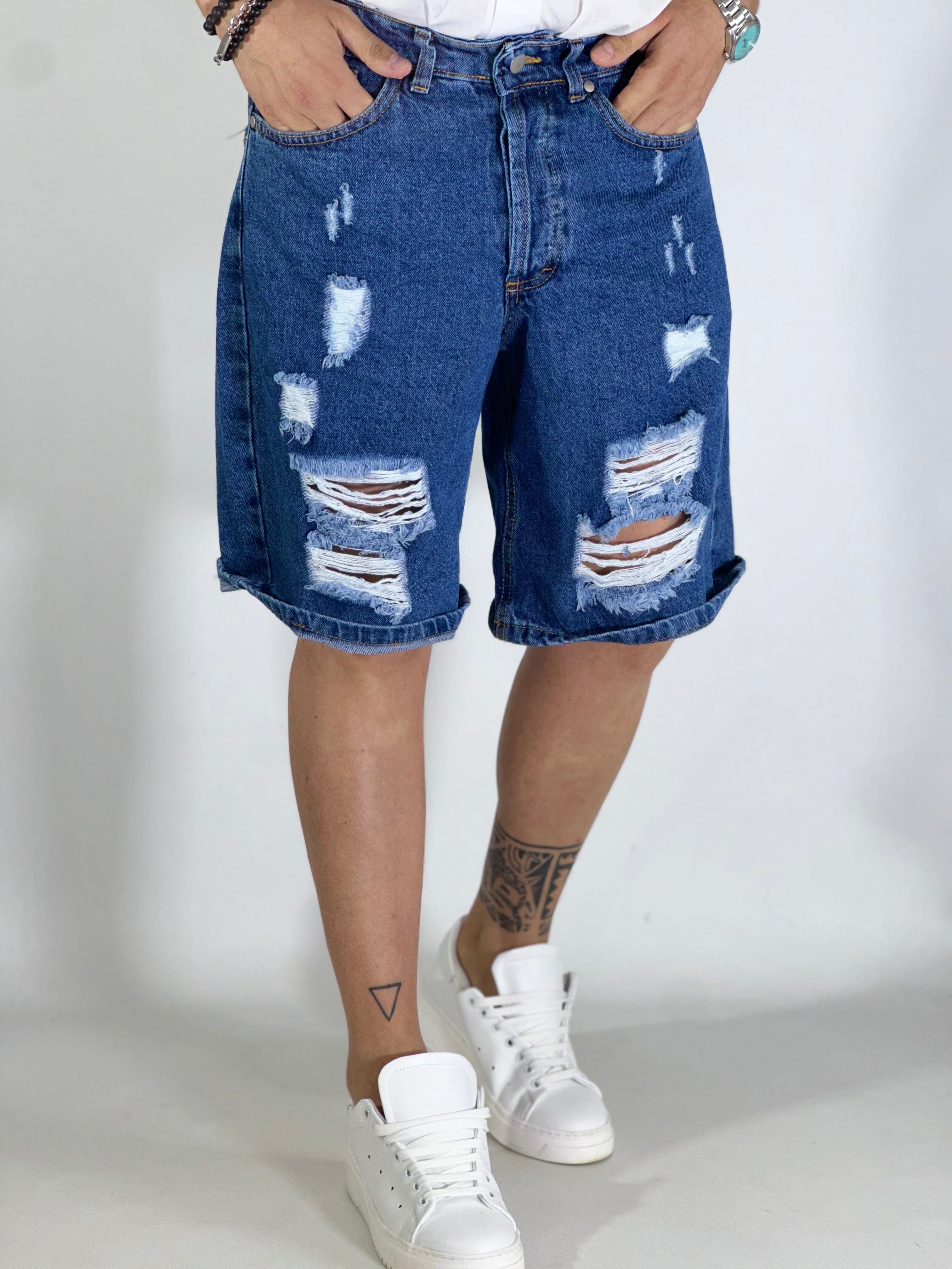 Bermuda jeans loose fit denim blu GV92