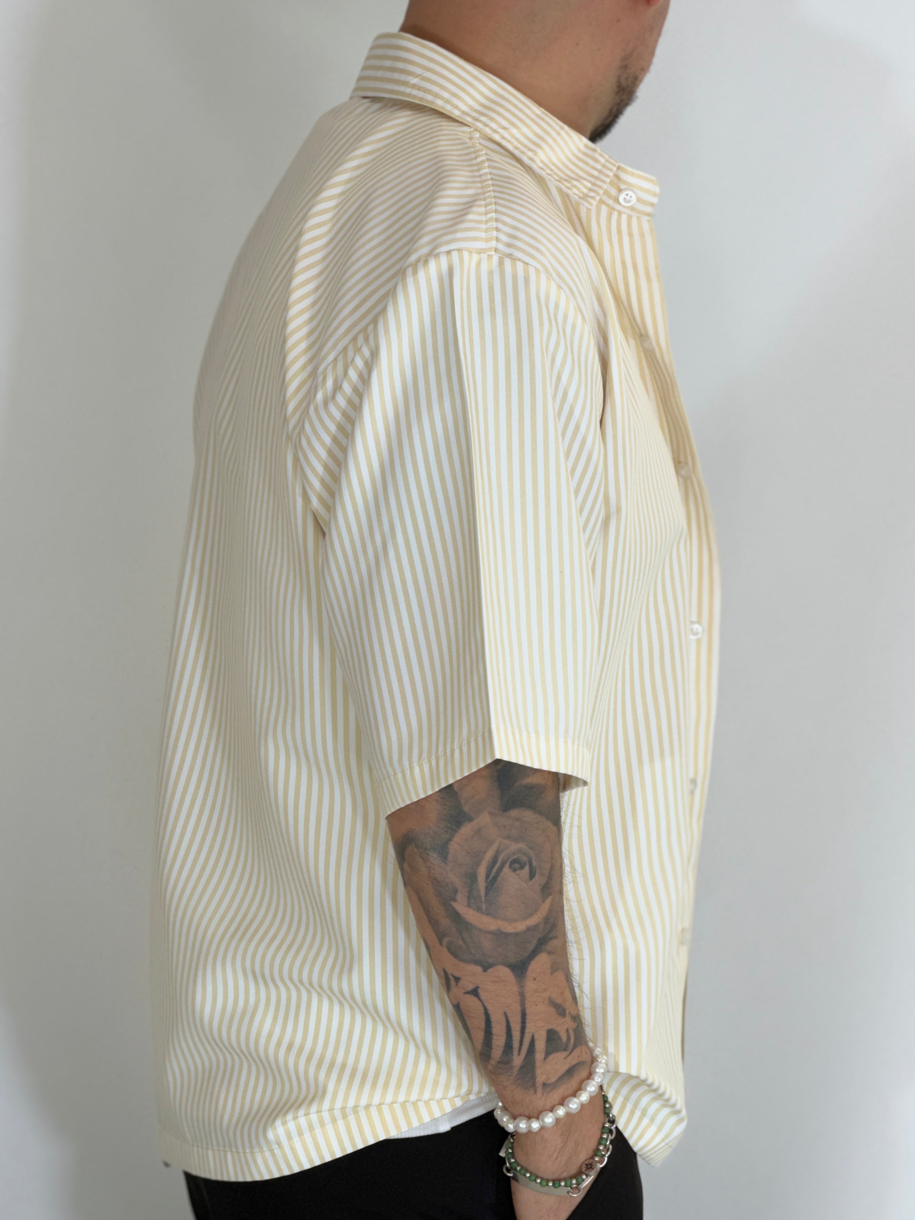 Camicia cropped rigata gialla CAM7758