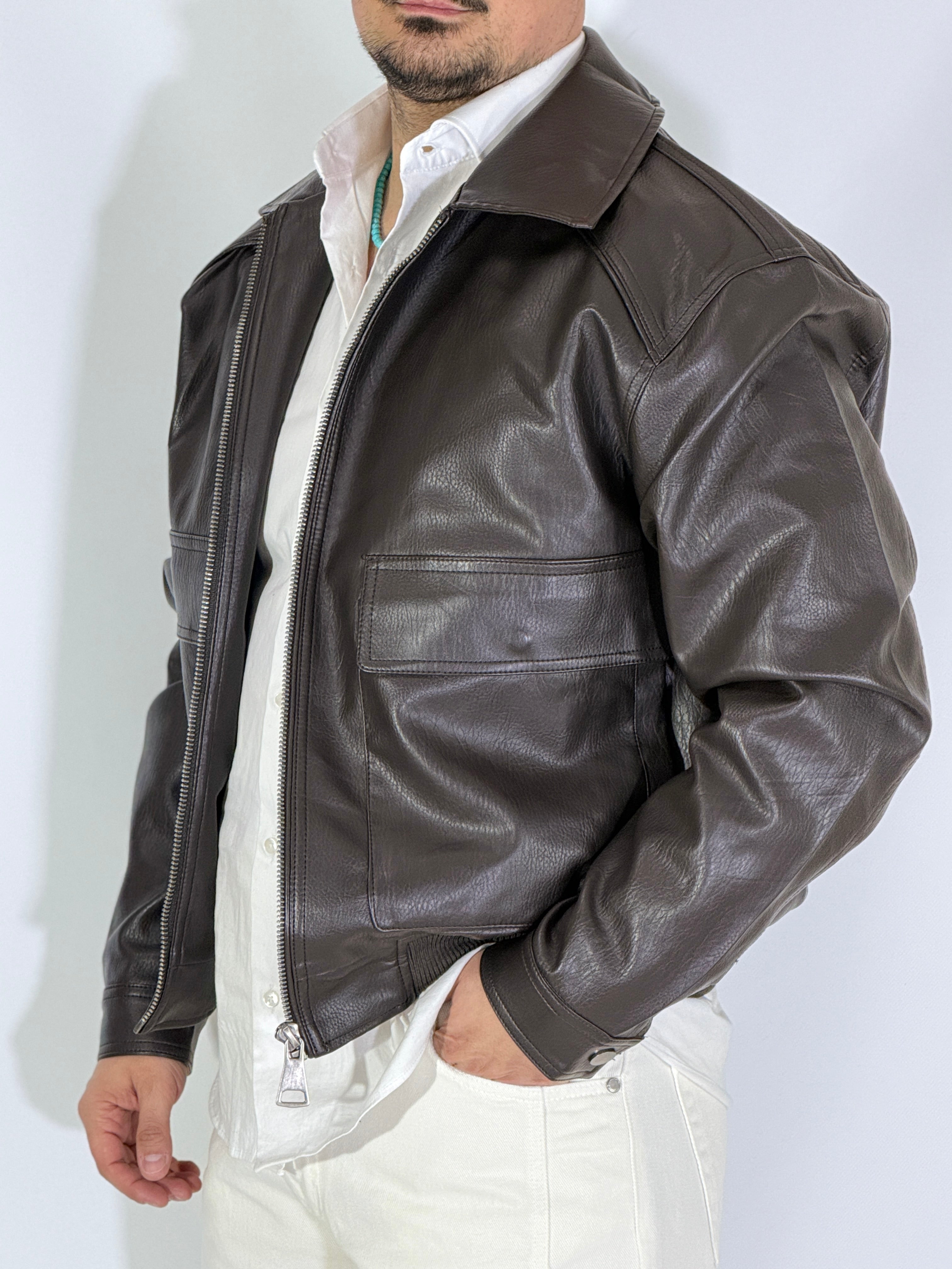 Giubbino marrone eco-pelle 8926