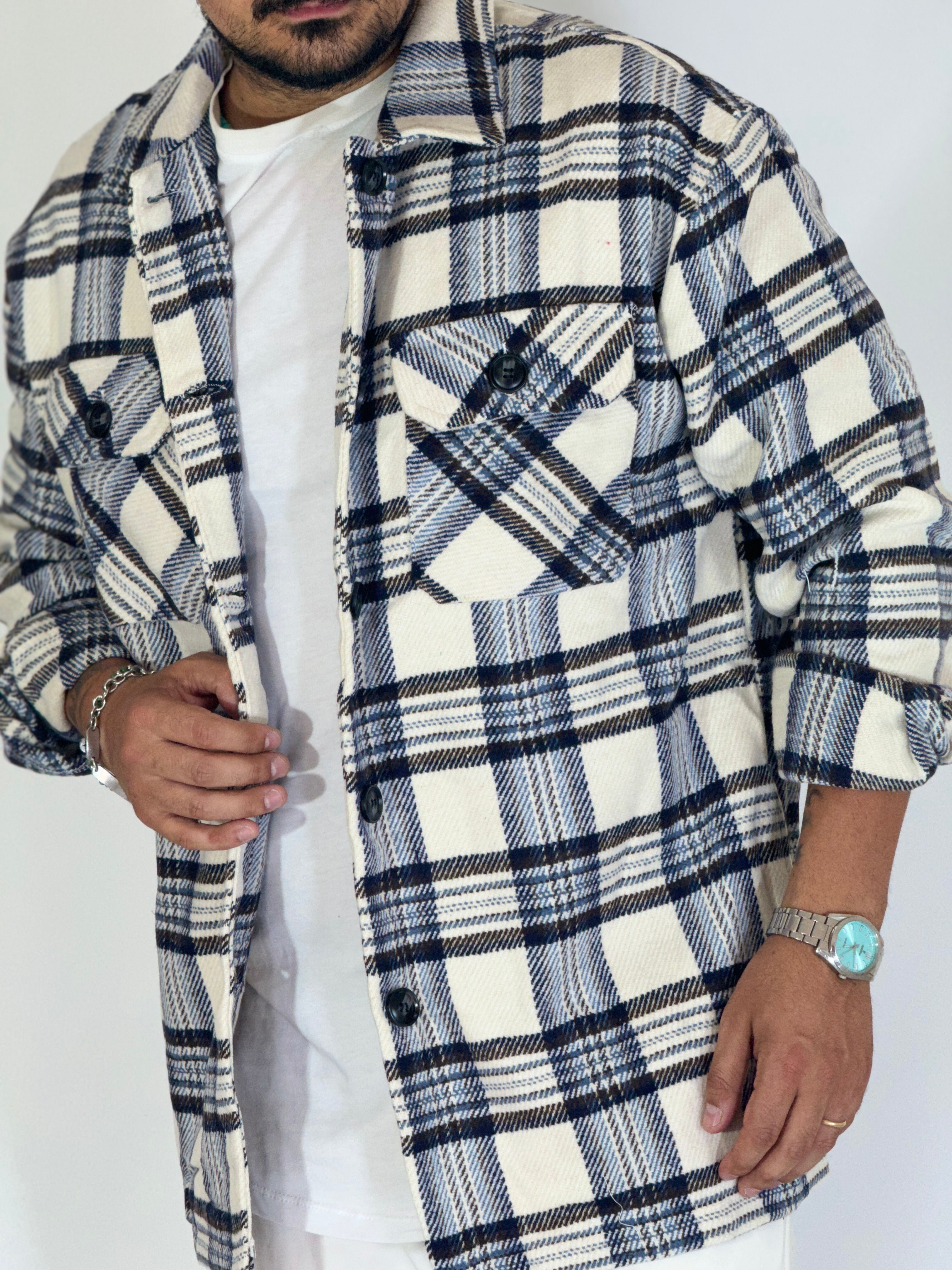 Camicione quadri white over in flanella S52038