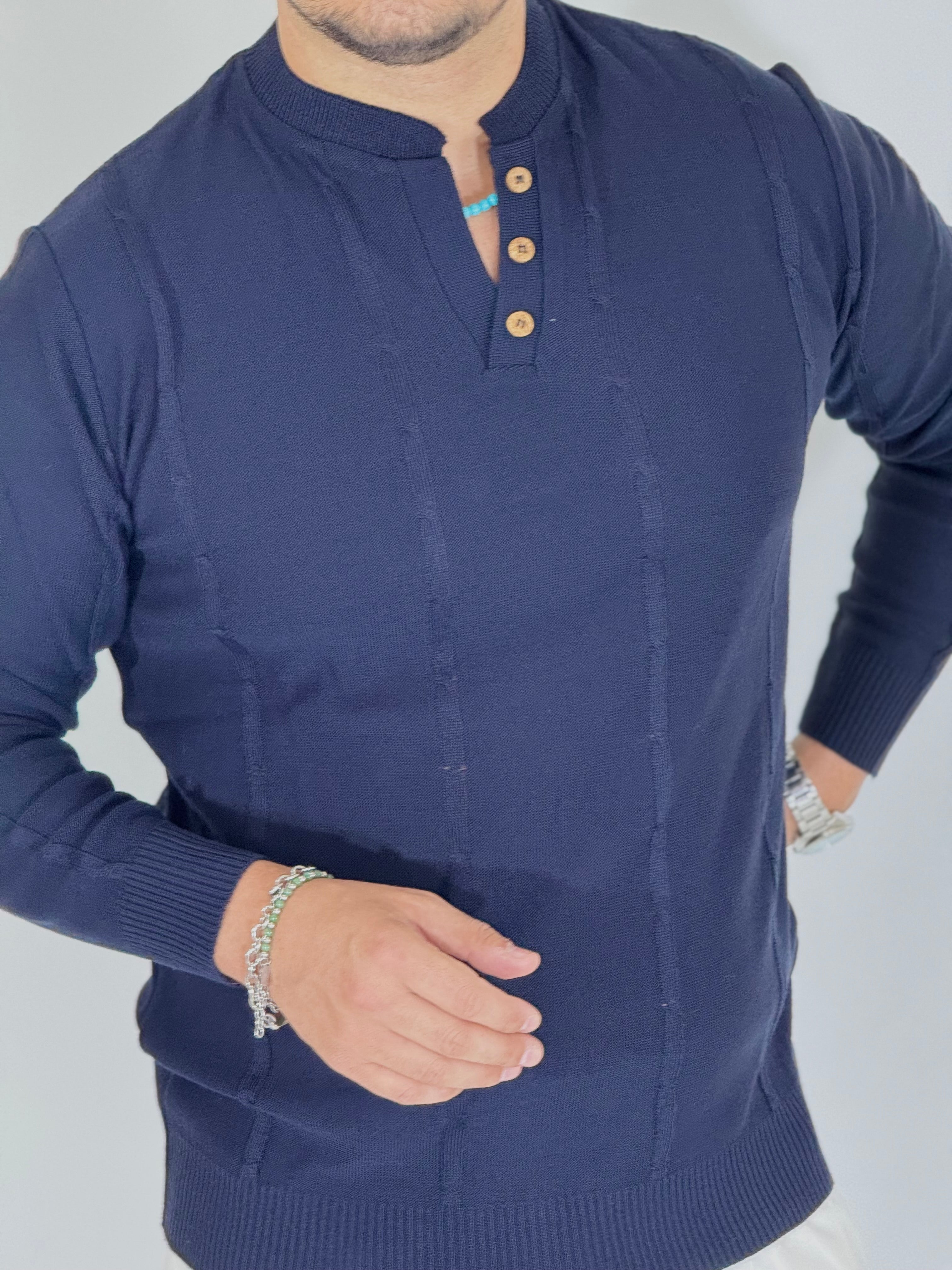 Maglia serafino 3 bottoni blu A446