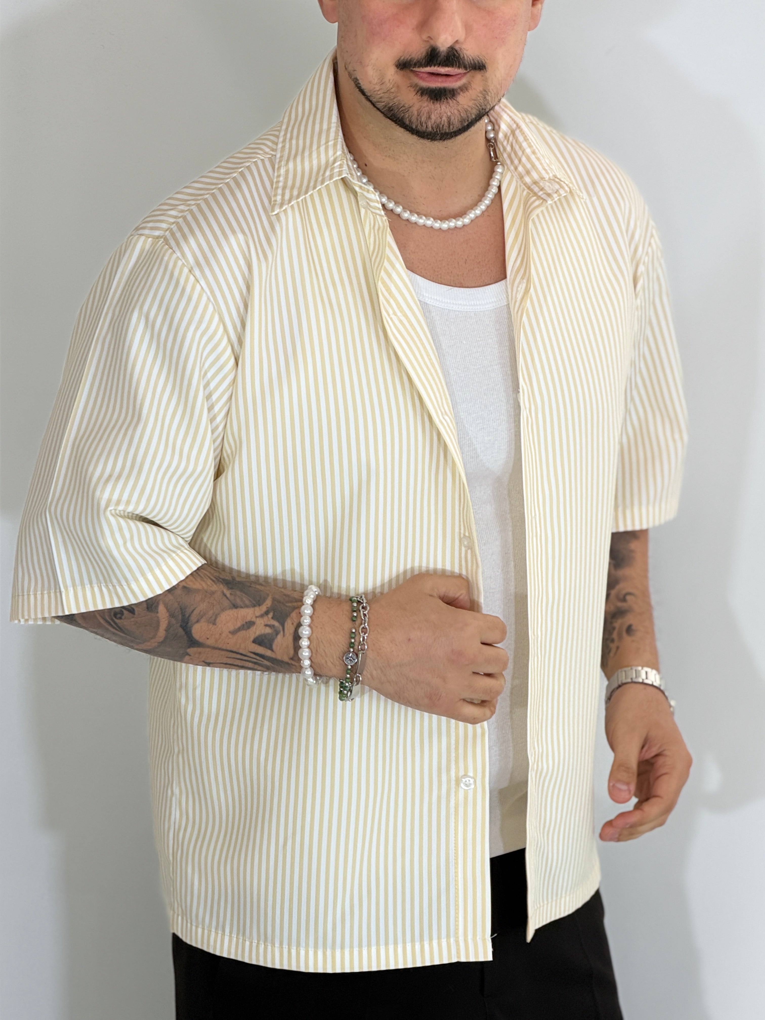 Camicia cropped rigata gialla CAM7758