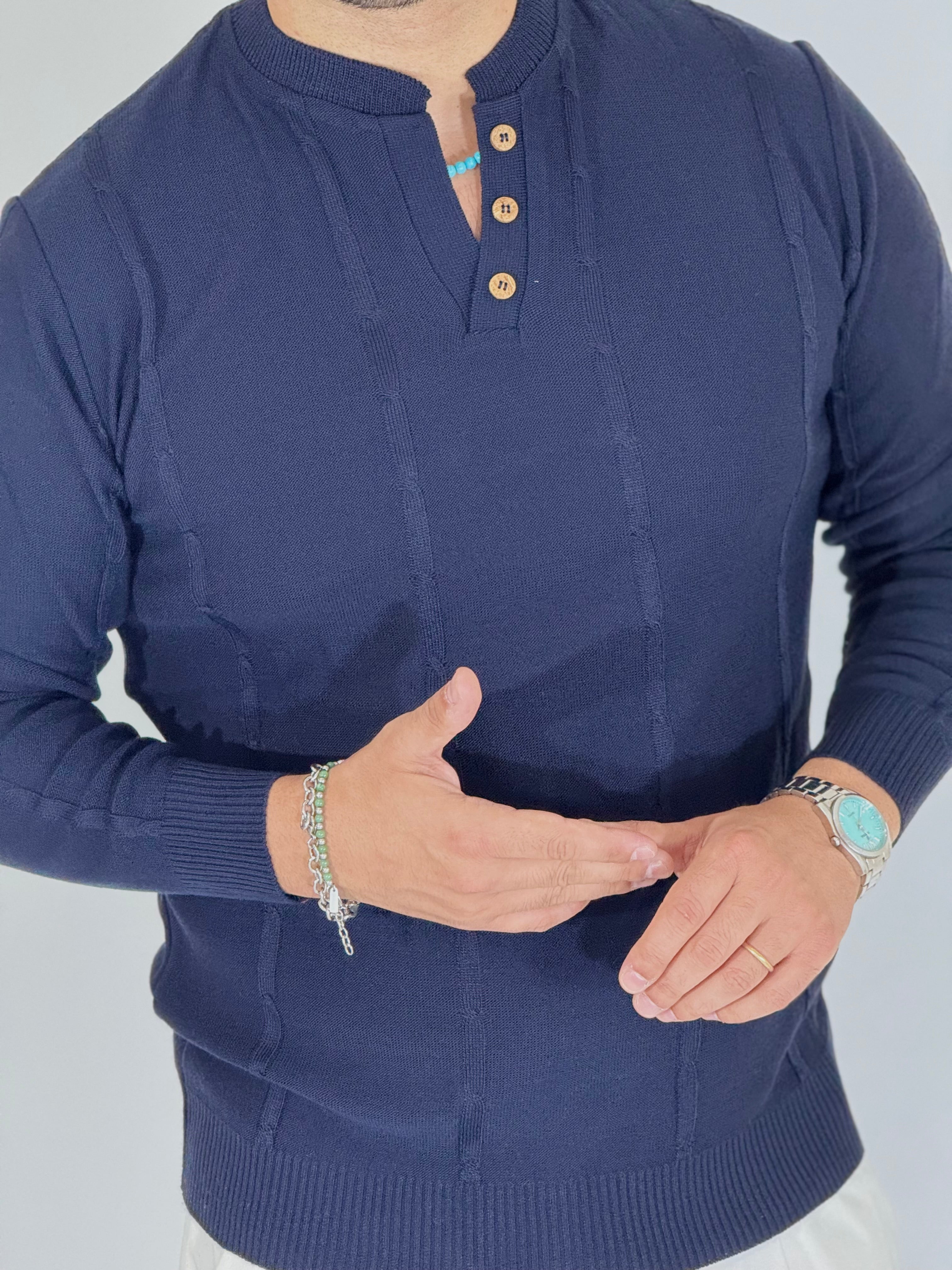 Maglia serafino 3 bottoni blu A446