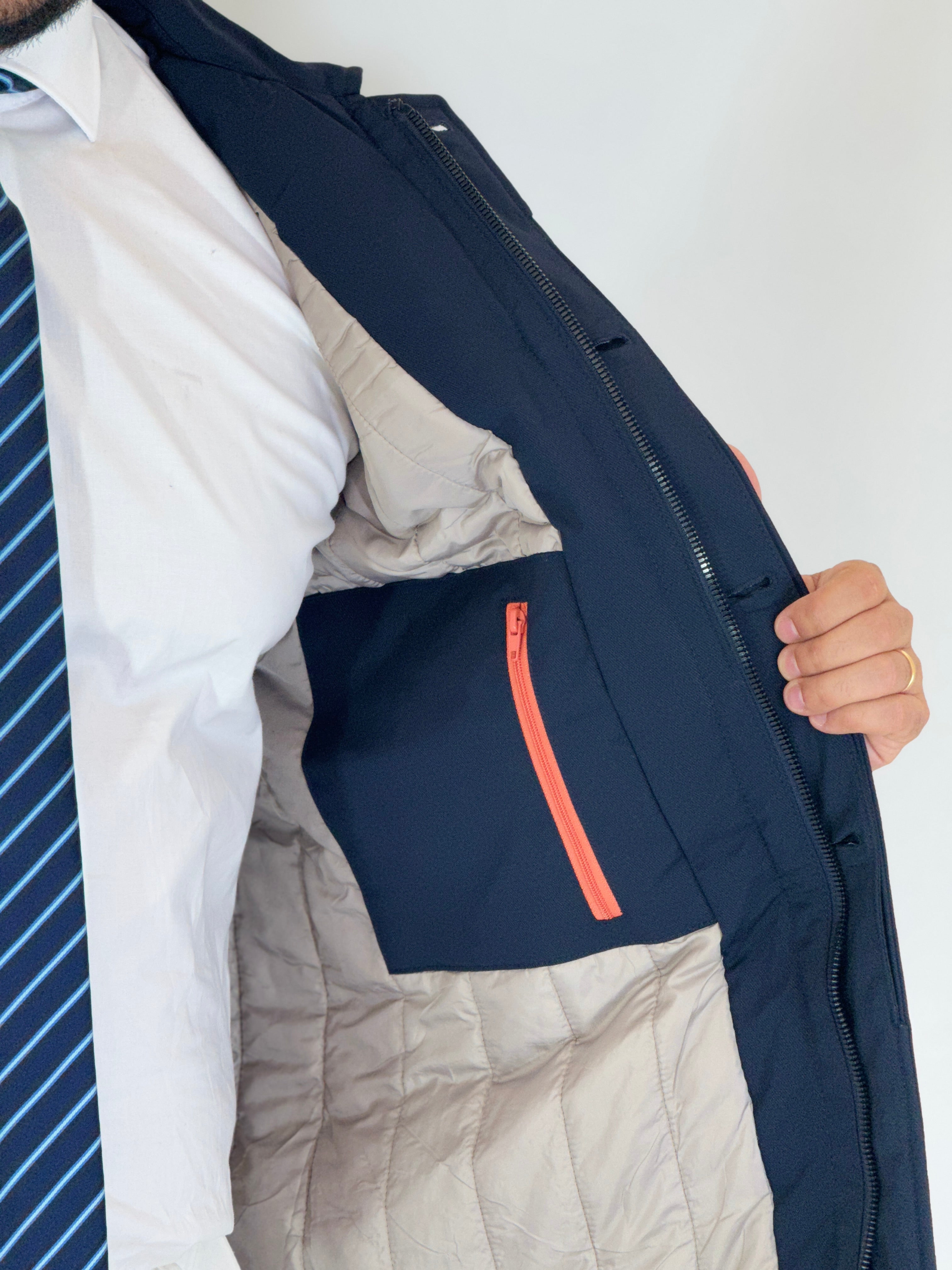 Trench tessuto diagonale imbottito blu RCS007WF