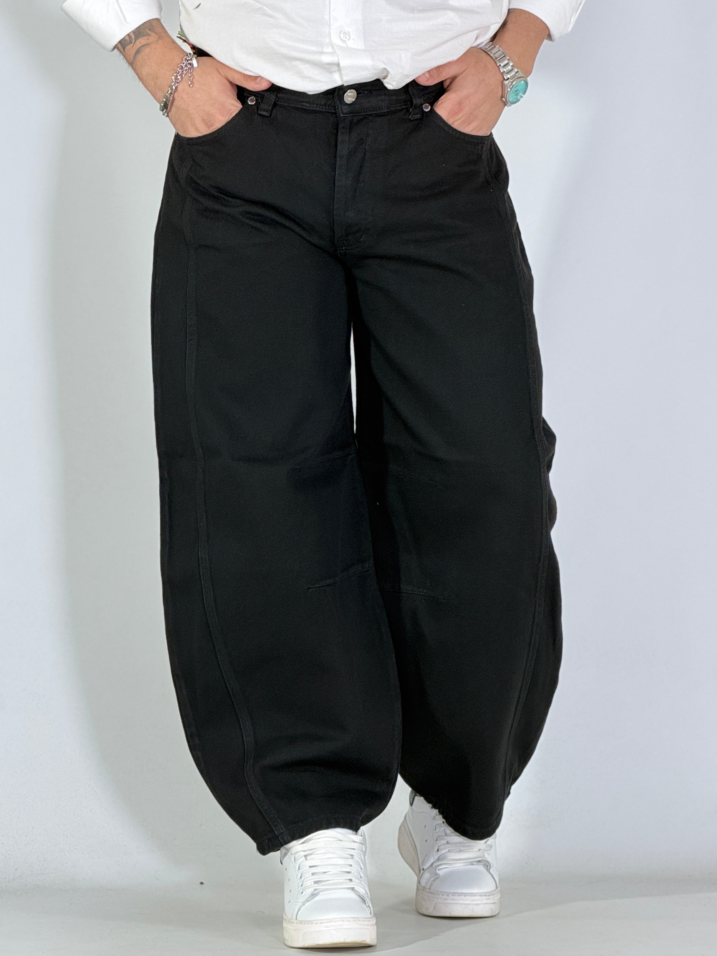 Pantalone nero balloon cotone
