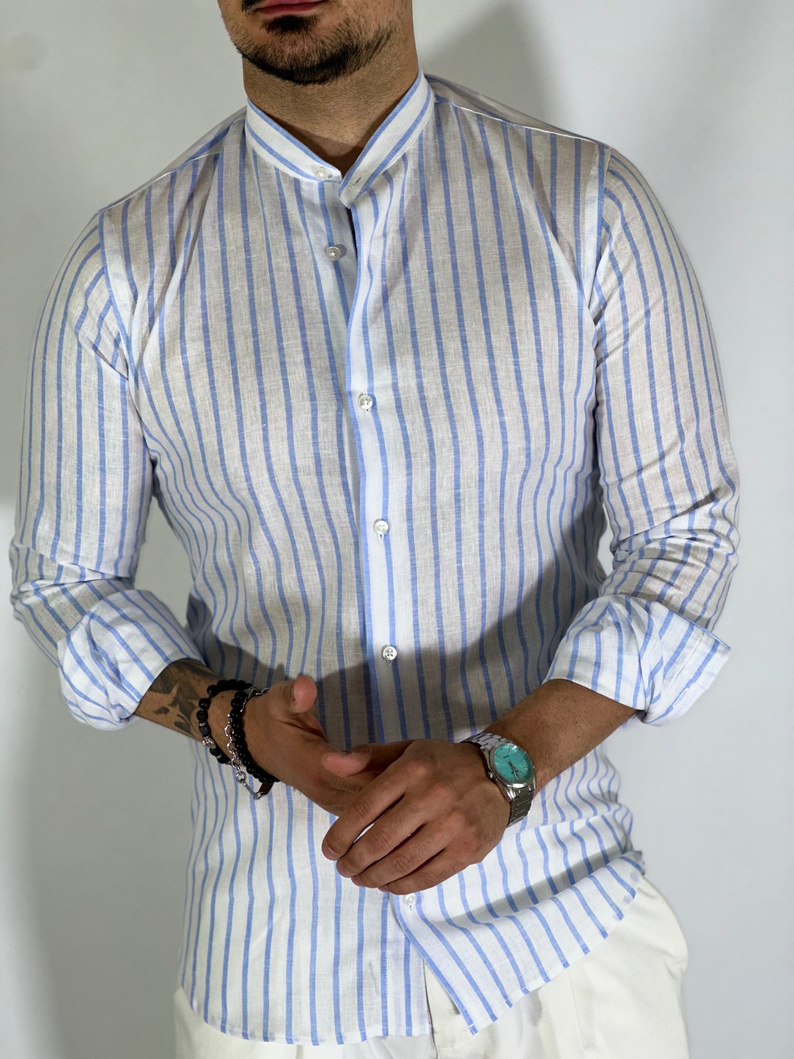 Camicia banda intermedia lino migliaccio CIELO