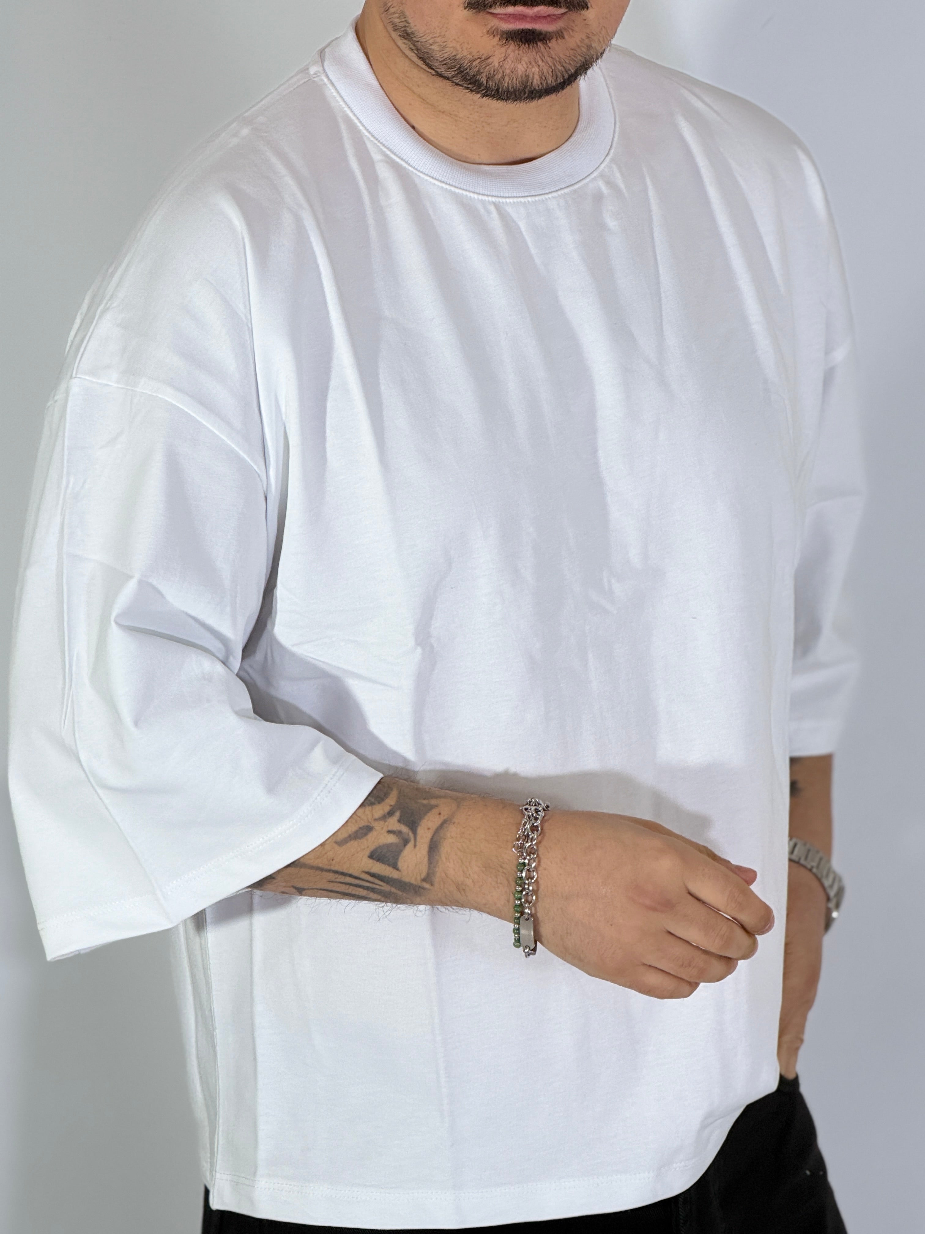 T-Shirt cropped manica a tre quarti bianca 1069