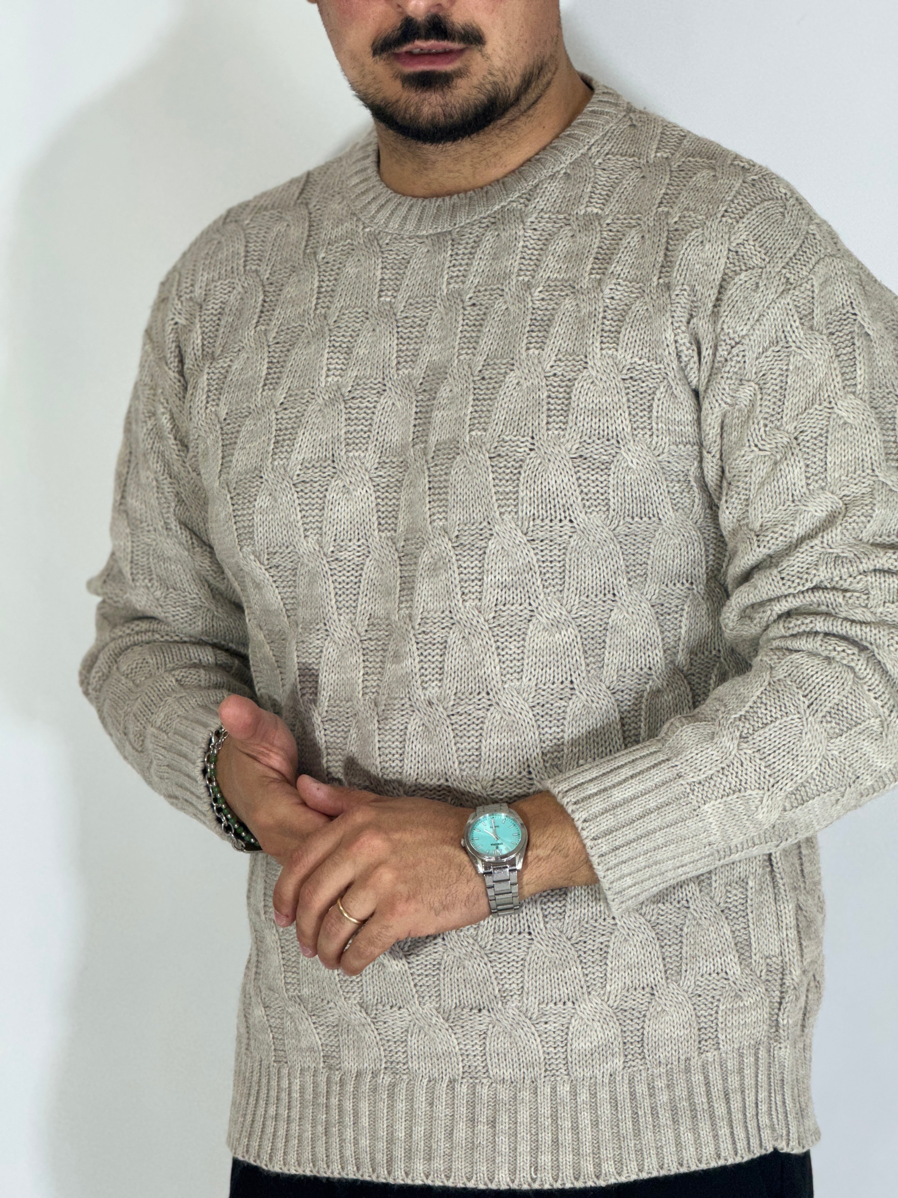 Maglia con trecce beige BK77006