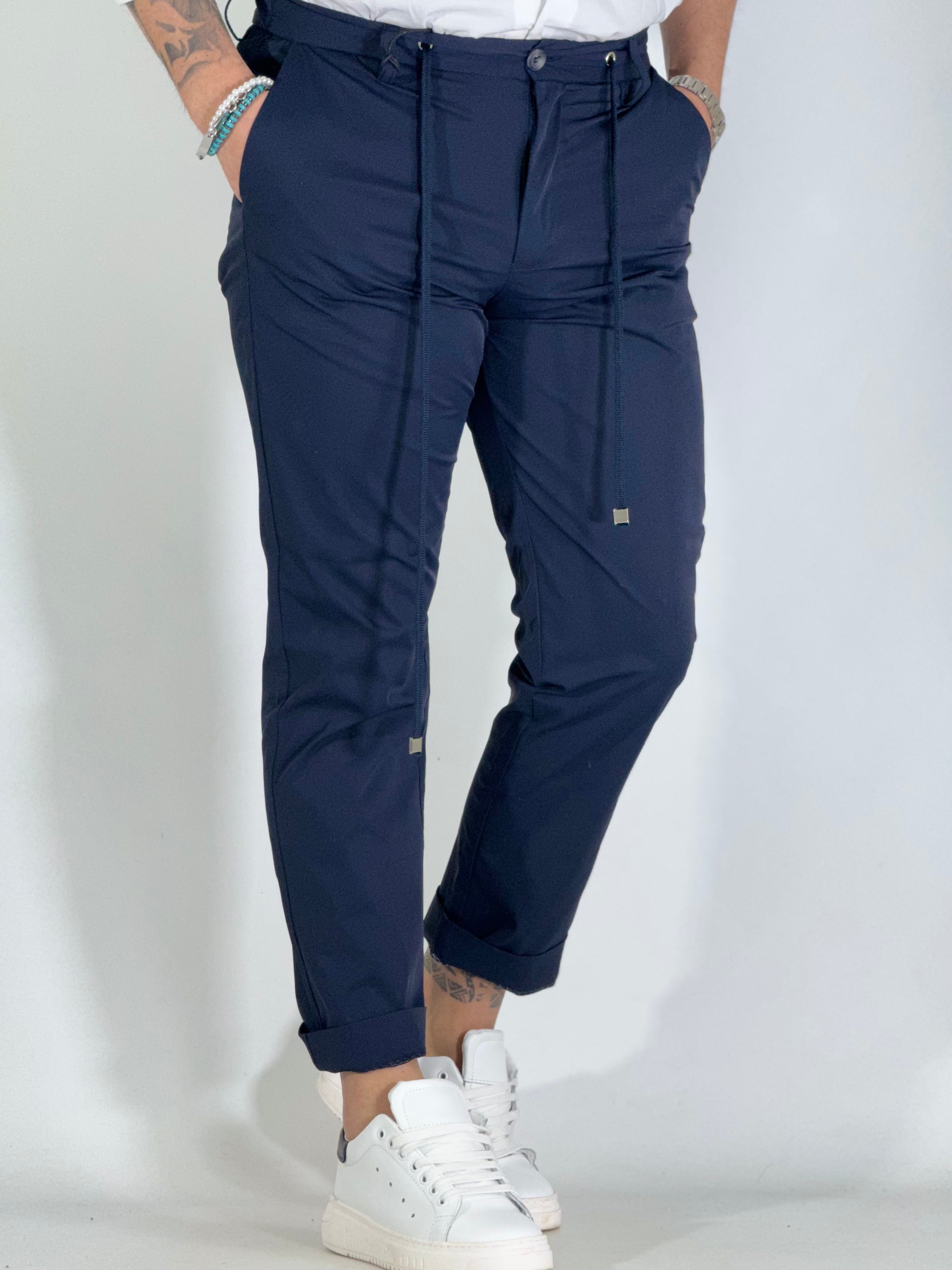 Pantalone Slim tecnico con coulisse PIGMENTO blu PG11