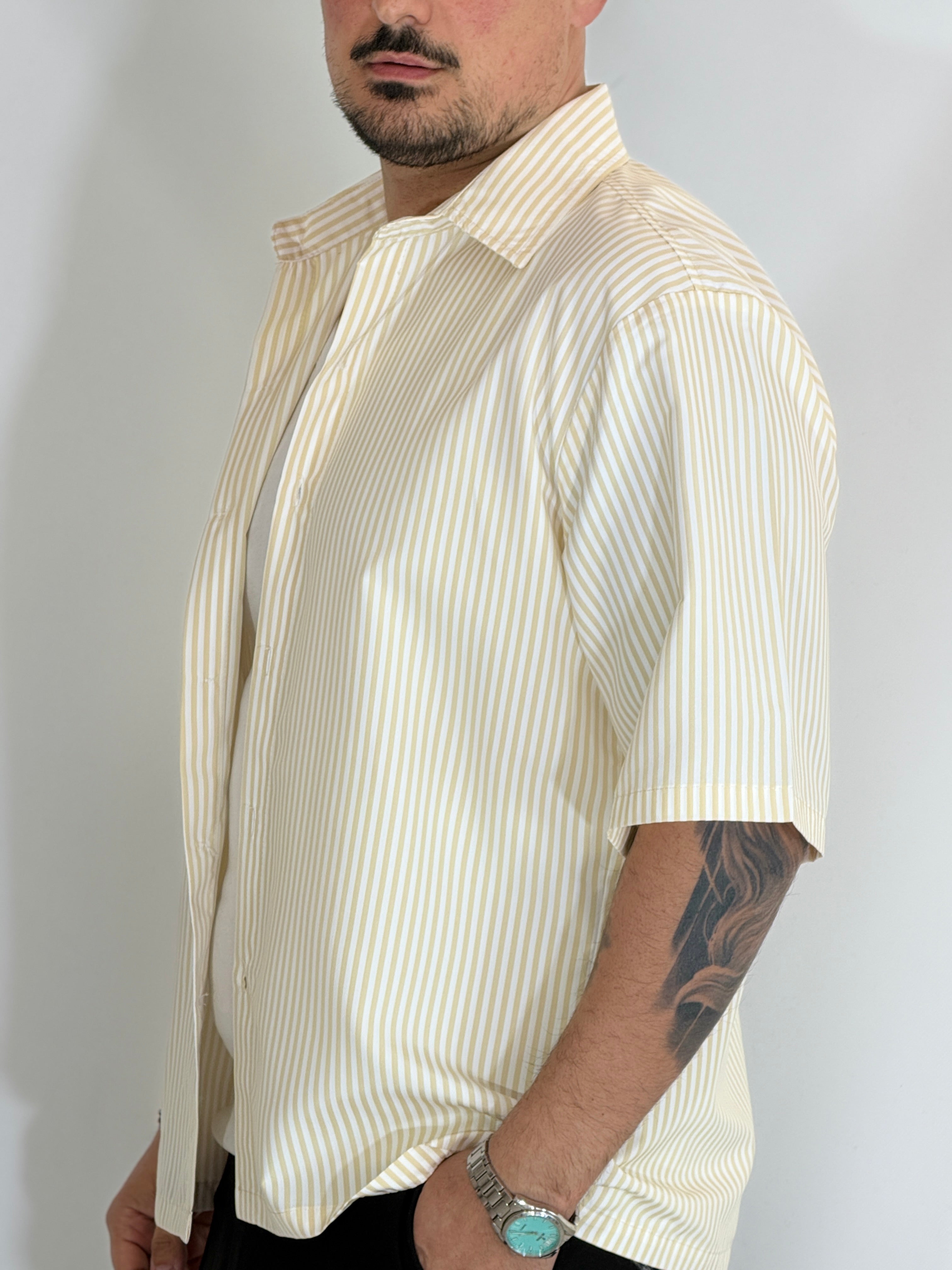 Camicia cropped rigata gialla CAM7758