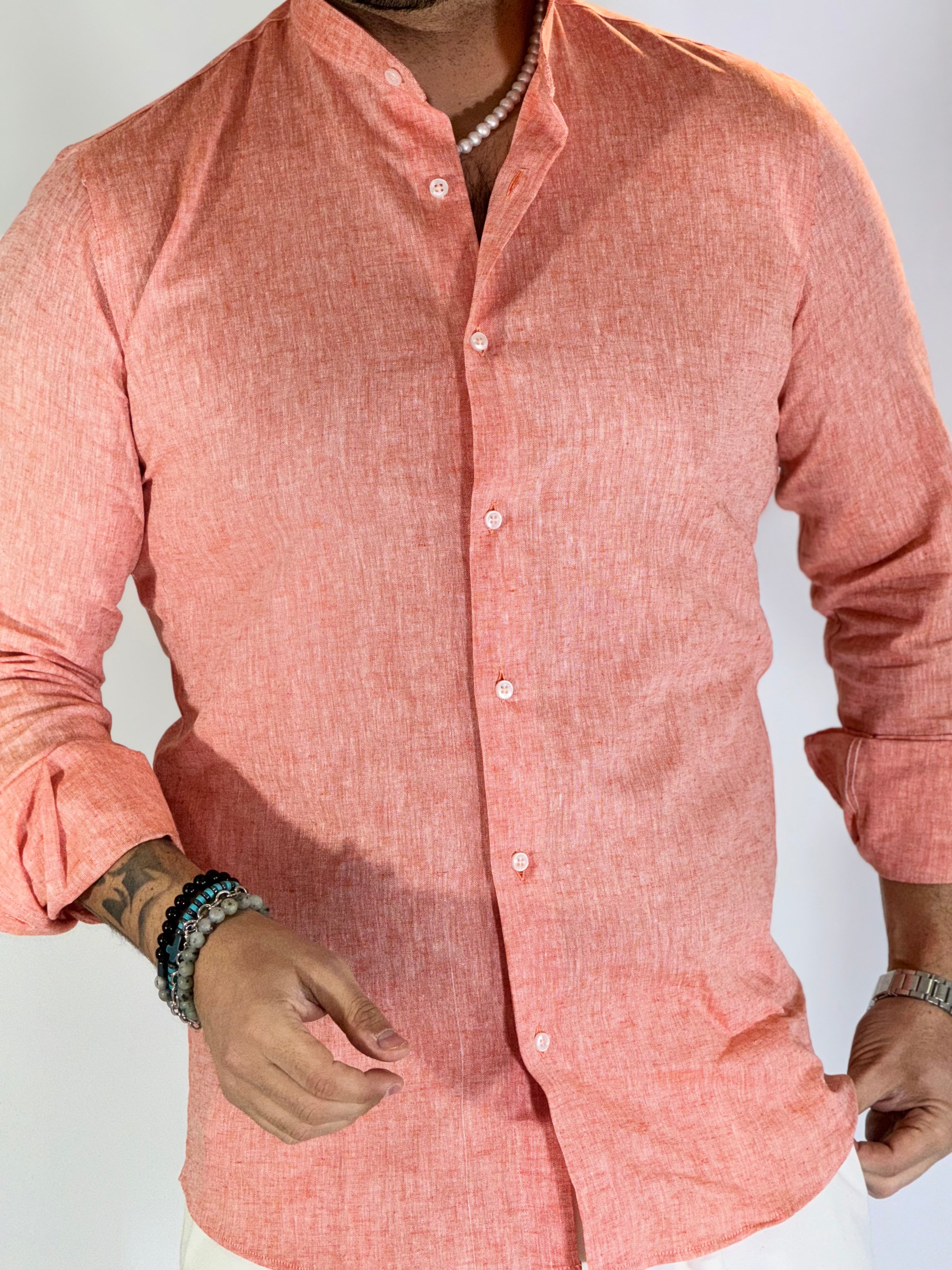 Camicia migliaccio coreana lino ARANCIO