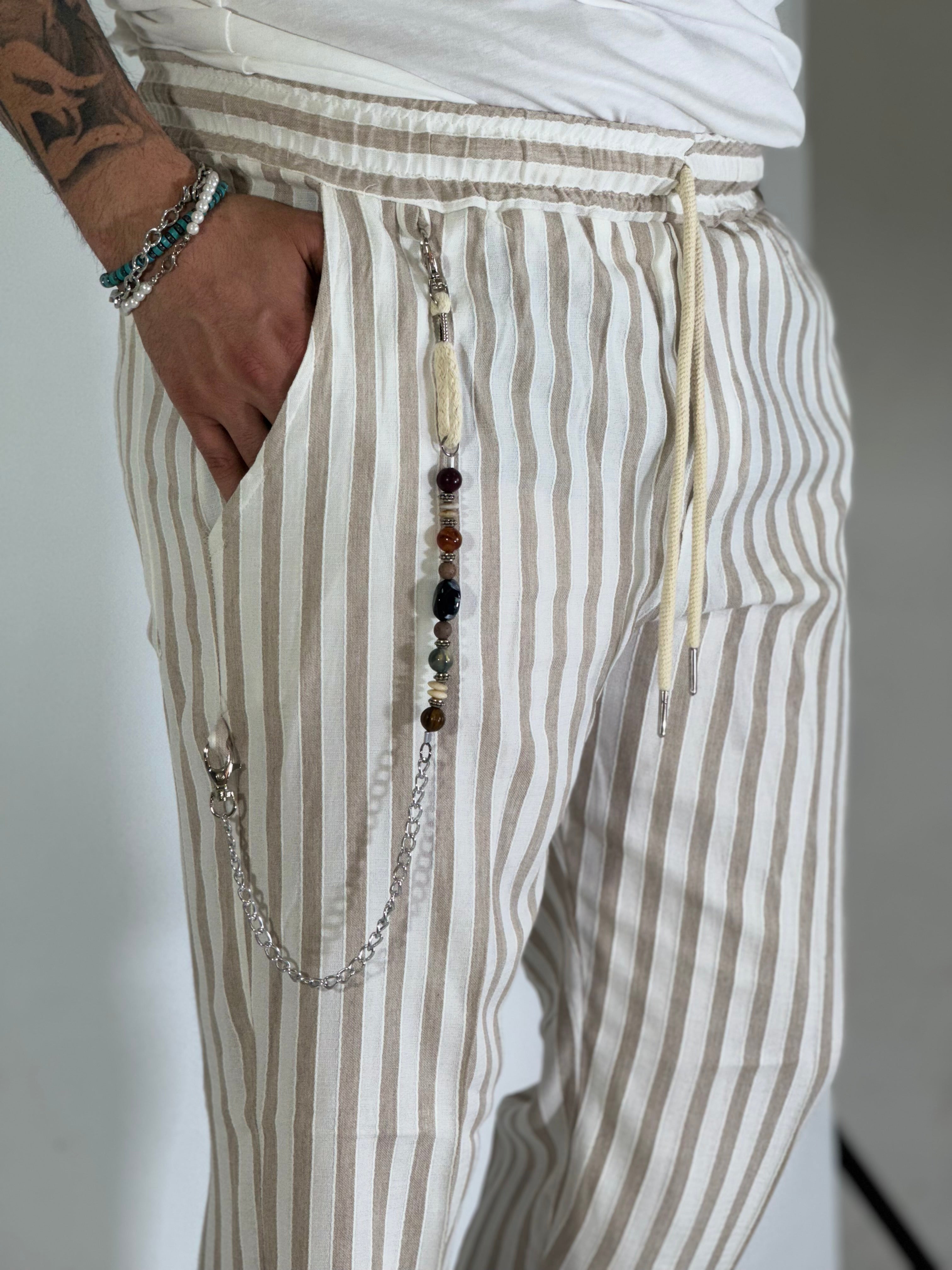 Pantalaccio rigato beige BK25006