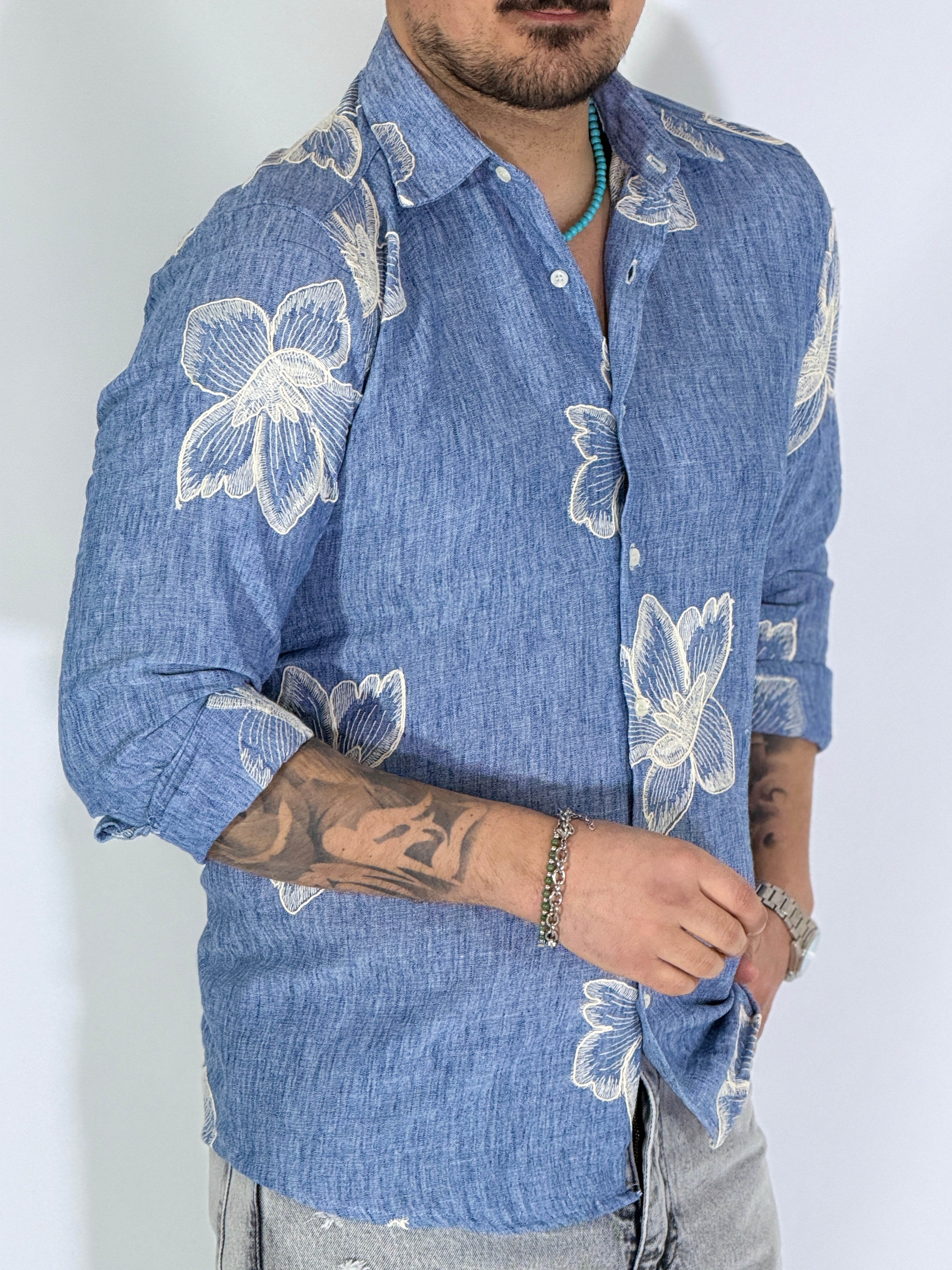 Camicia collo ricamata jeans MILOS