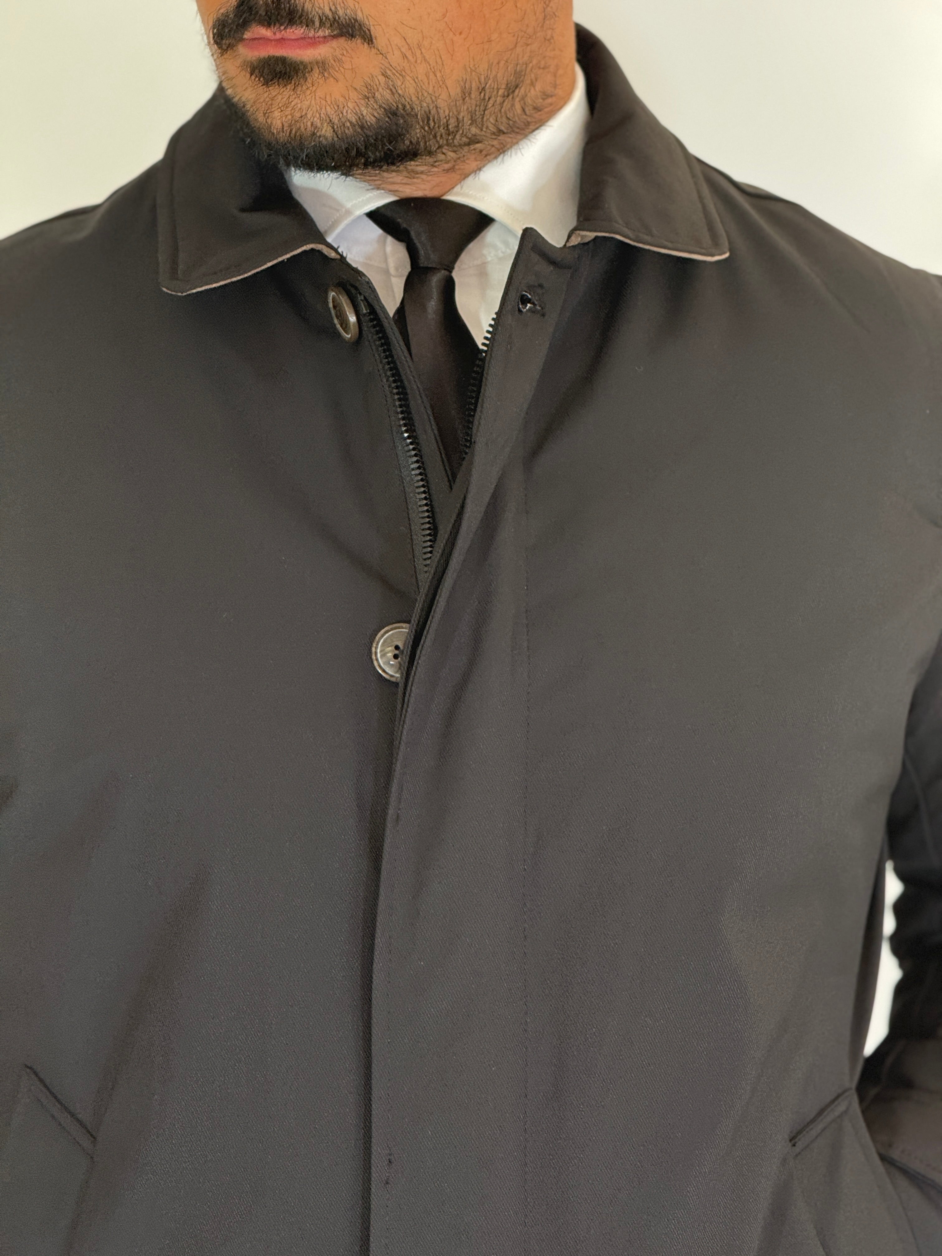 Trench tessuto diagonale imbottito nero RCS007WF