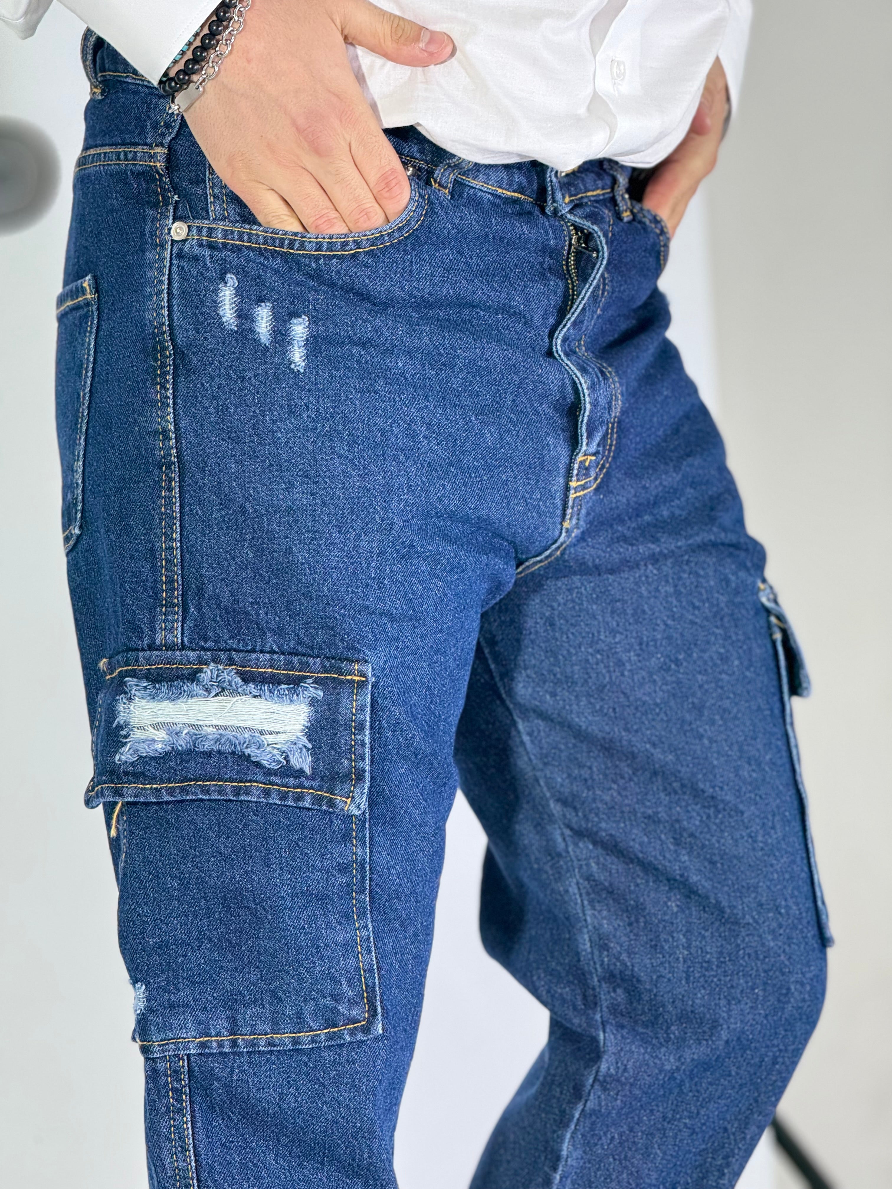 Jeans loose fit cargo strappato GA/2506