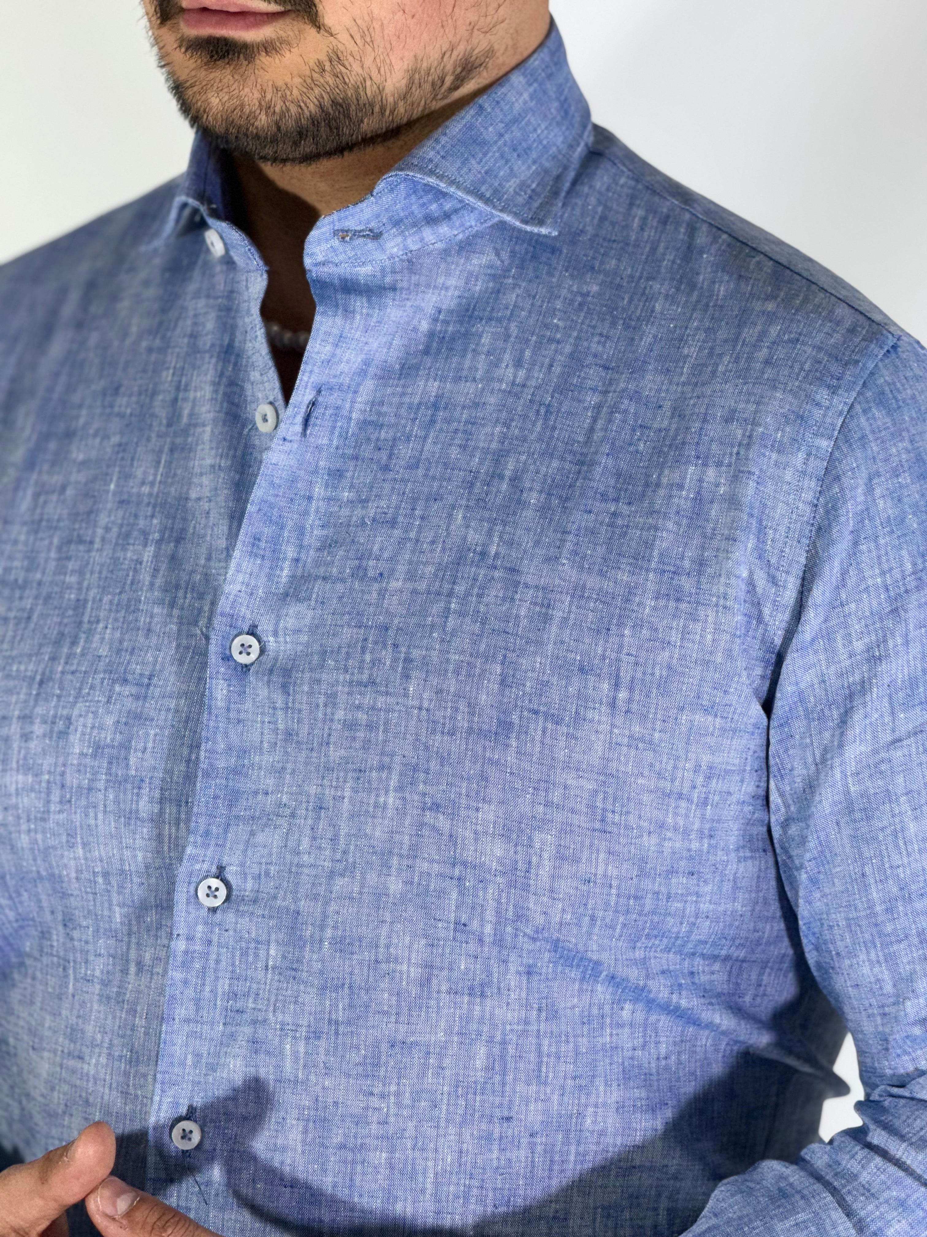 Camicia migliaccio Samuel lino COBALTO