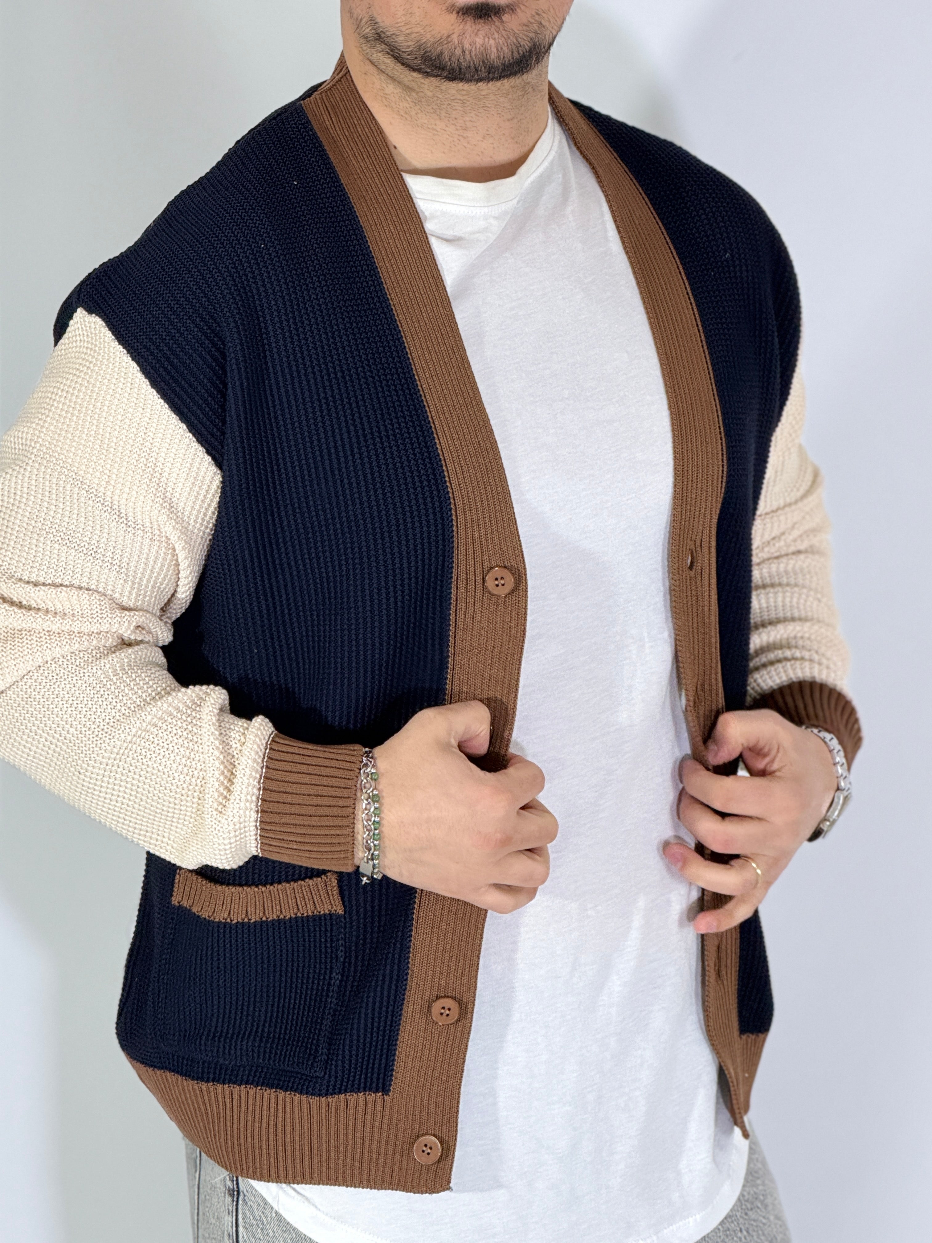Dale · Cardigan tricolor blu scuro