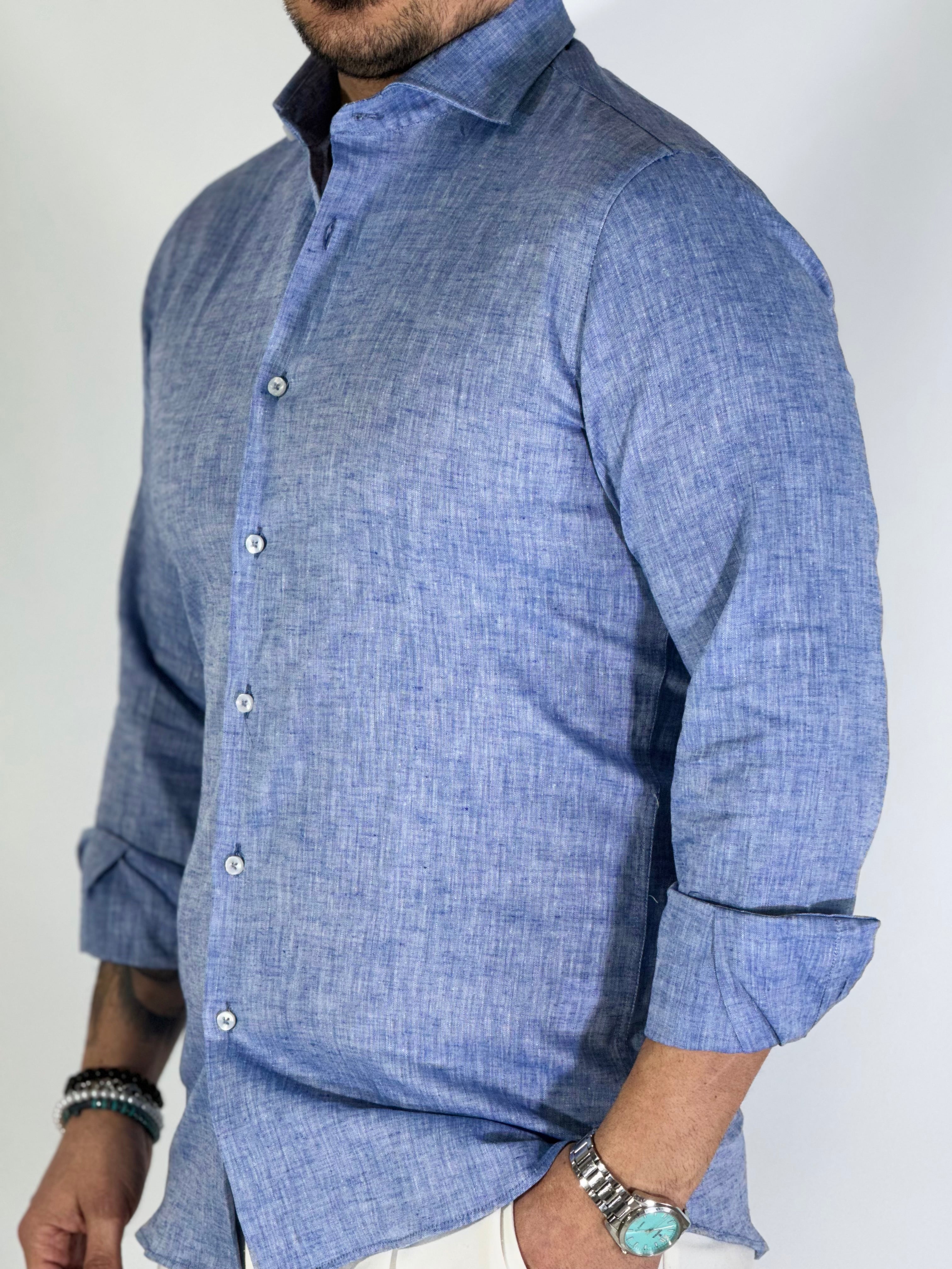 Camicia migliaccio Samuel lino COBALTO