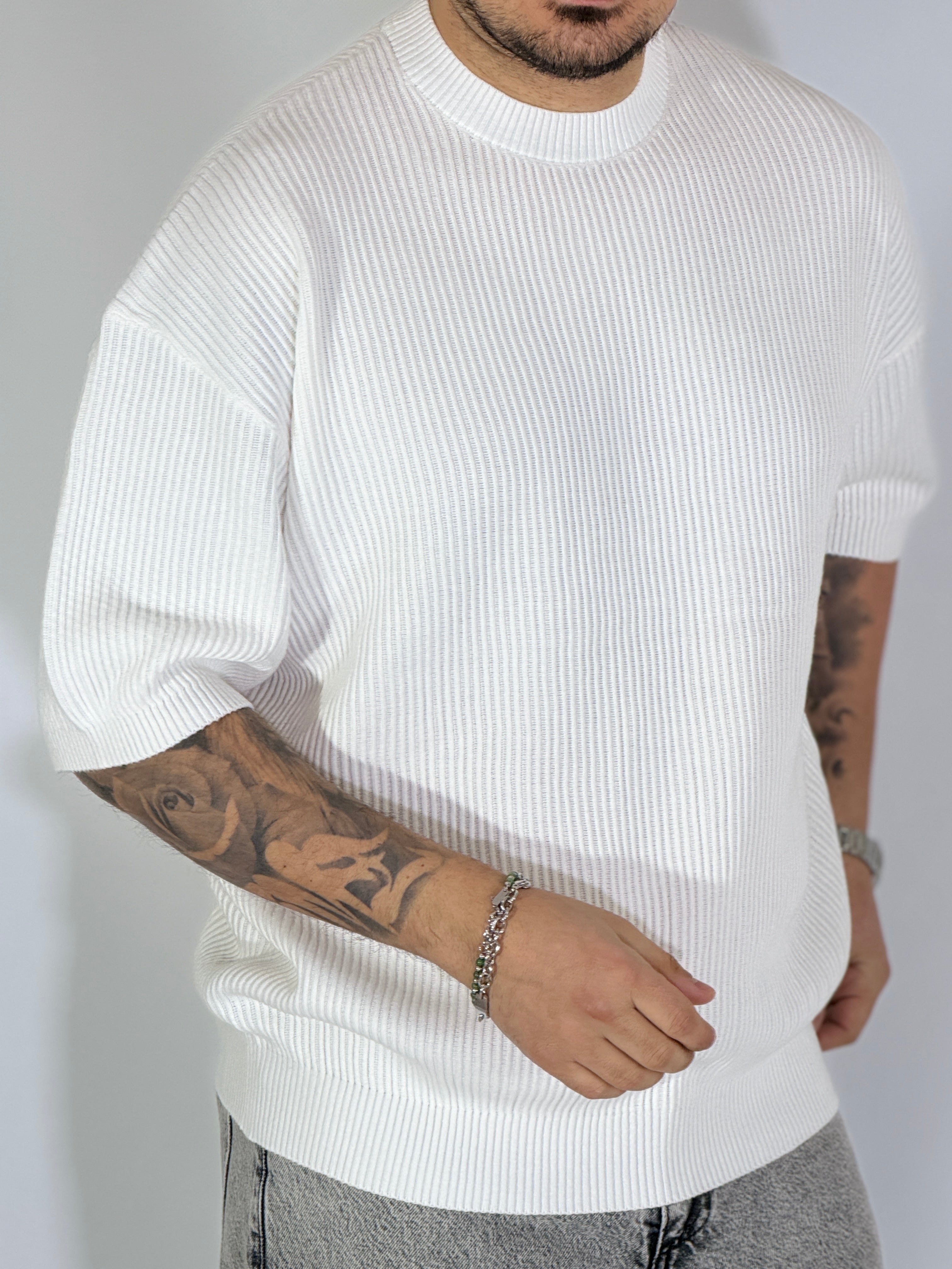 T-shirt a costine rice white W86102