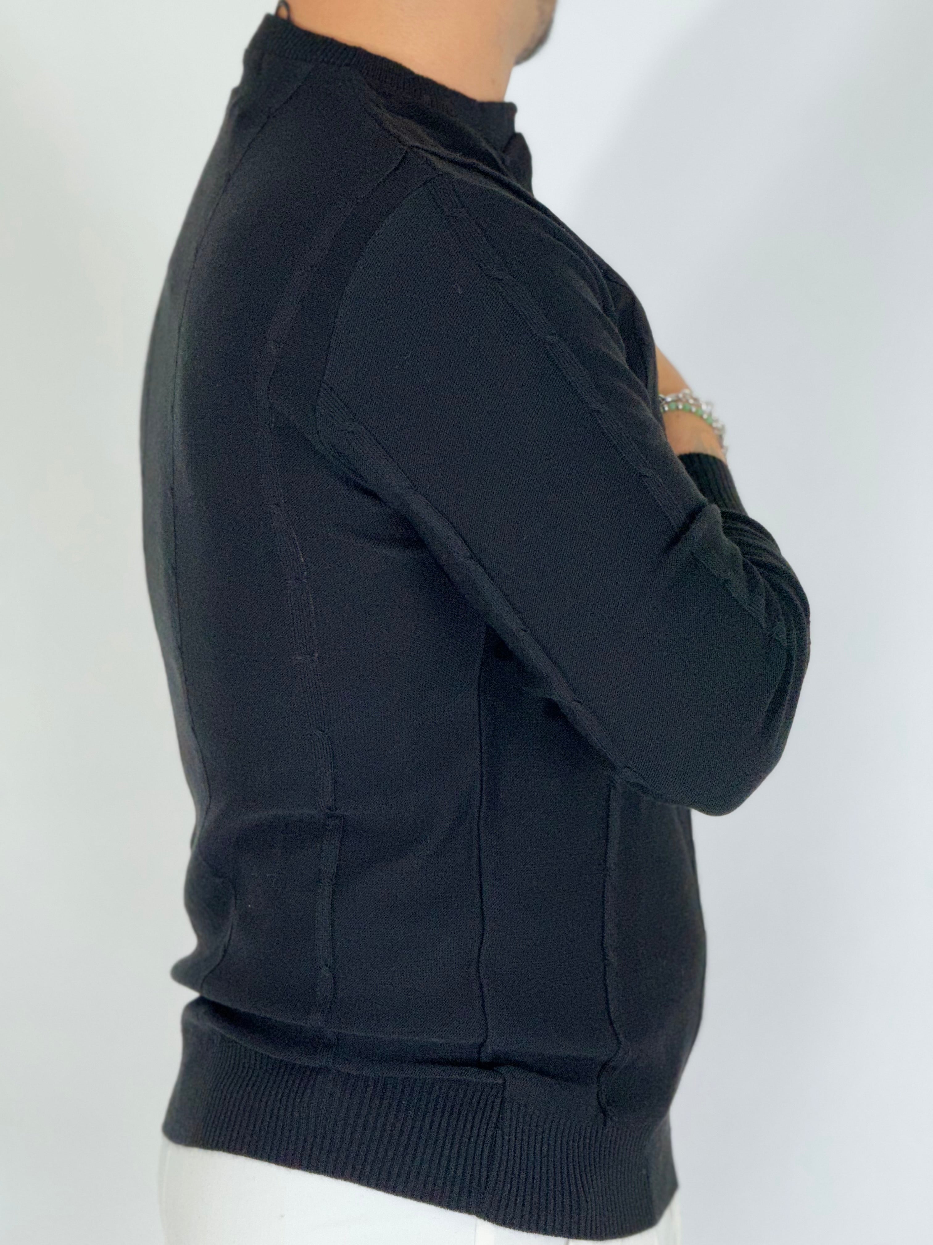 Maglia serafino 3 bottoni nera A446