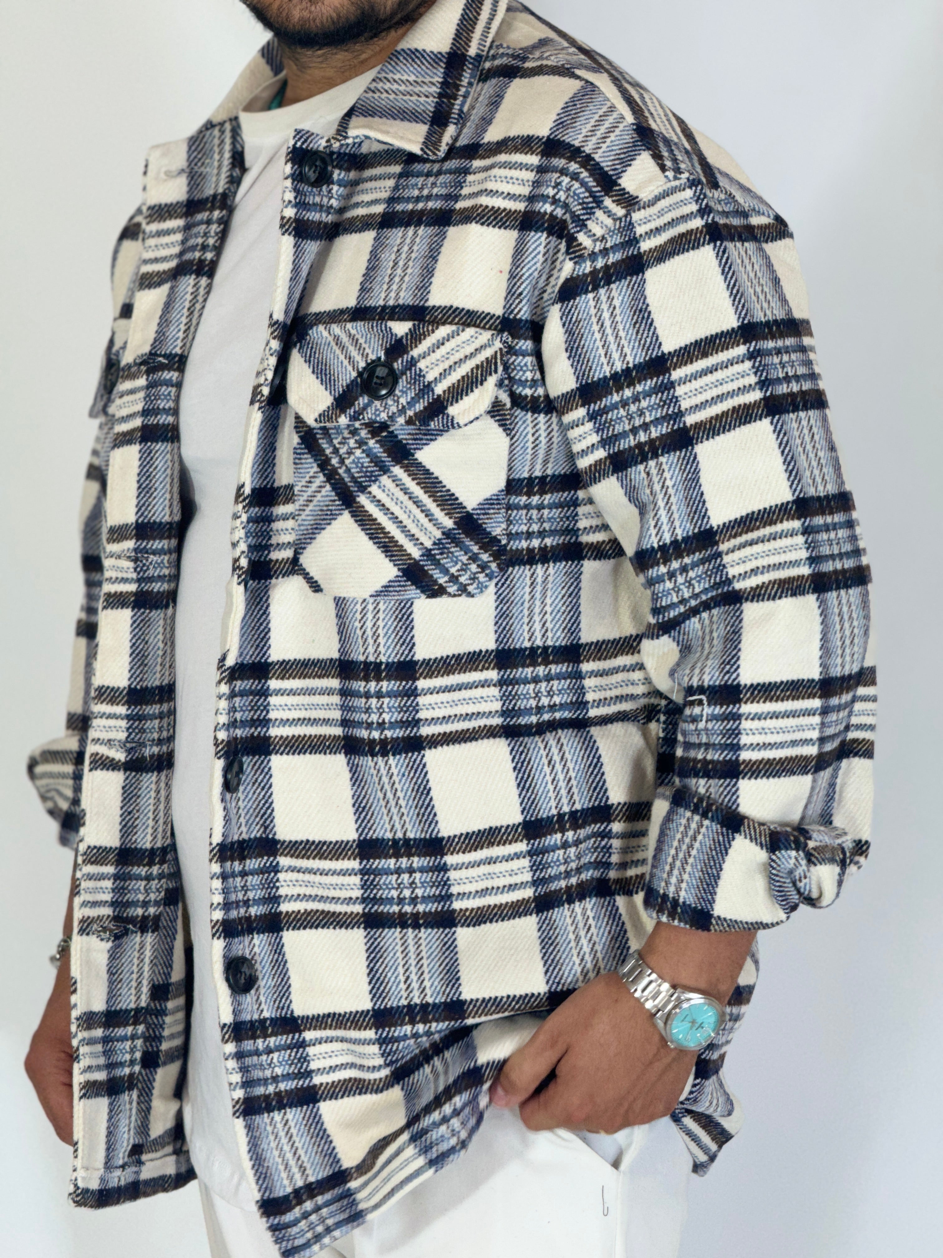Camicione quadri white over in flanella S52038