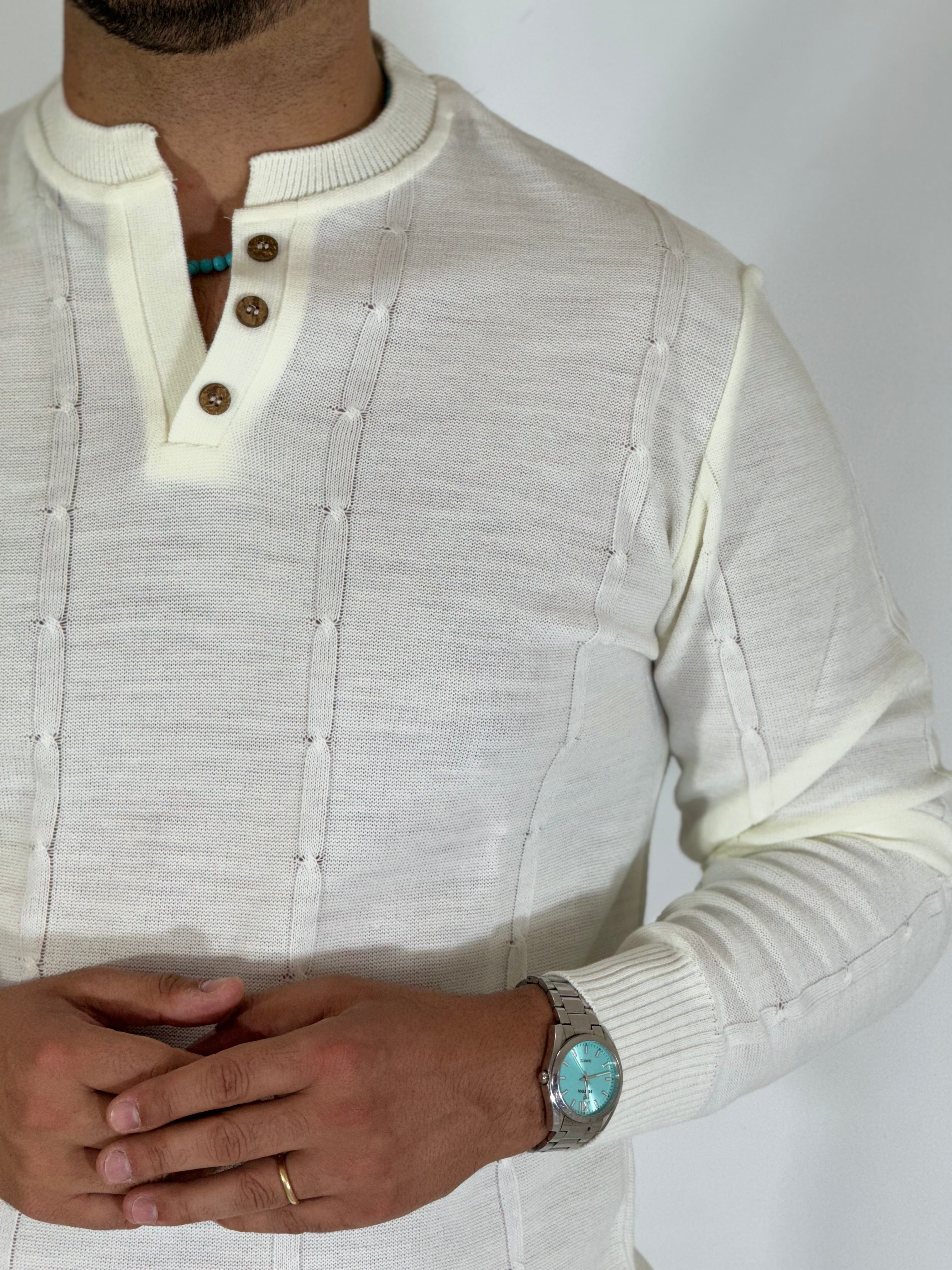 Maglia serafino 3 bottoni panna A446