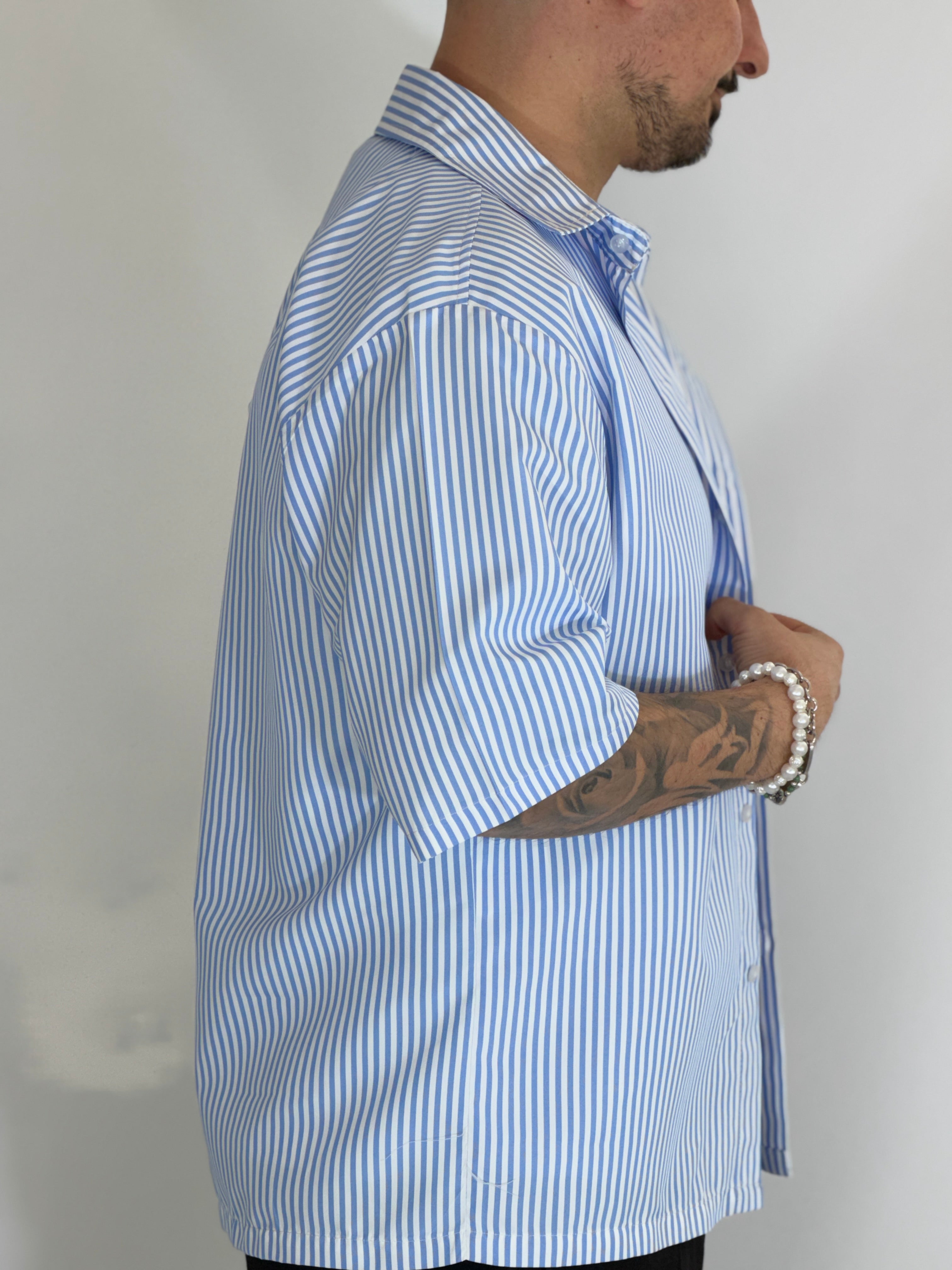 Camicia cropped rigata cielo CAM7758