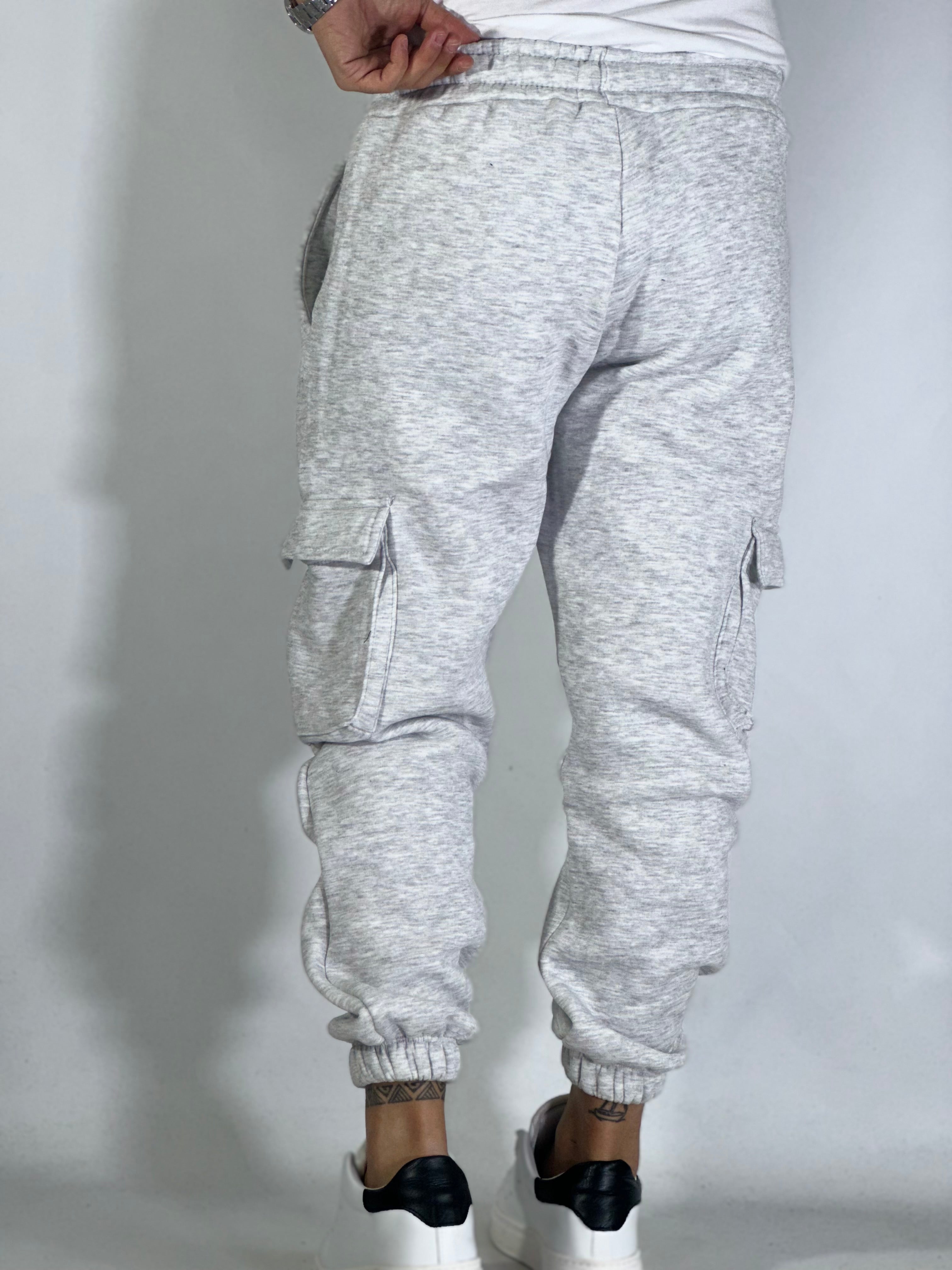 Pantalone tuta grigio felpato cargo AD151