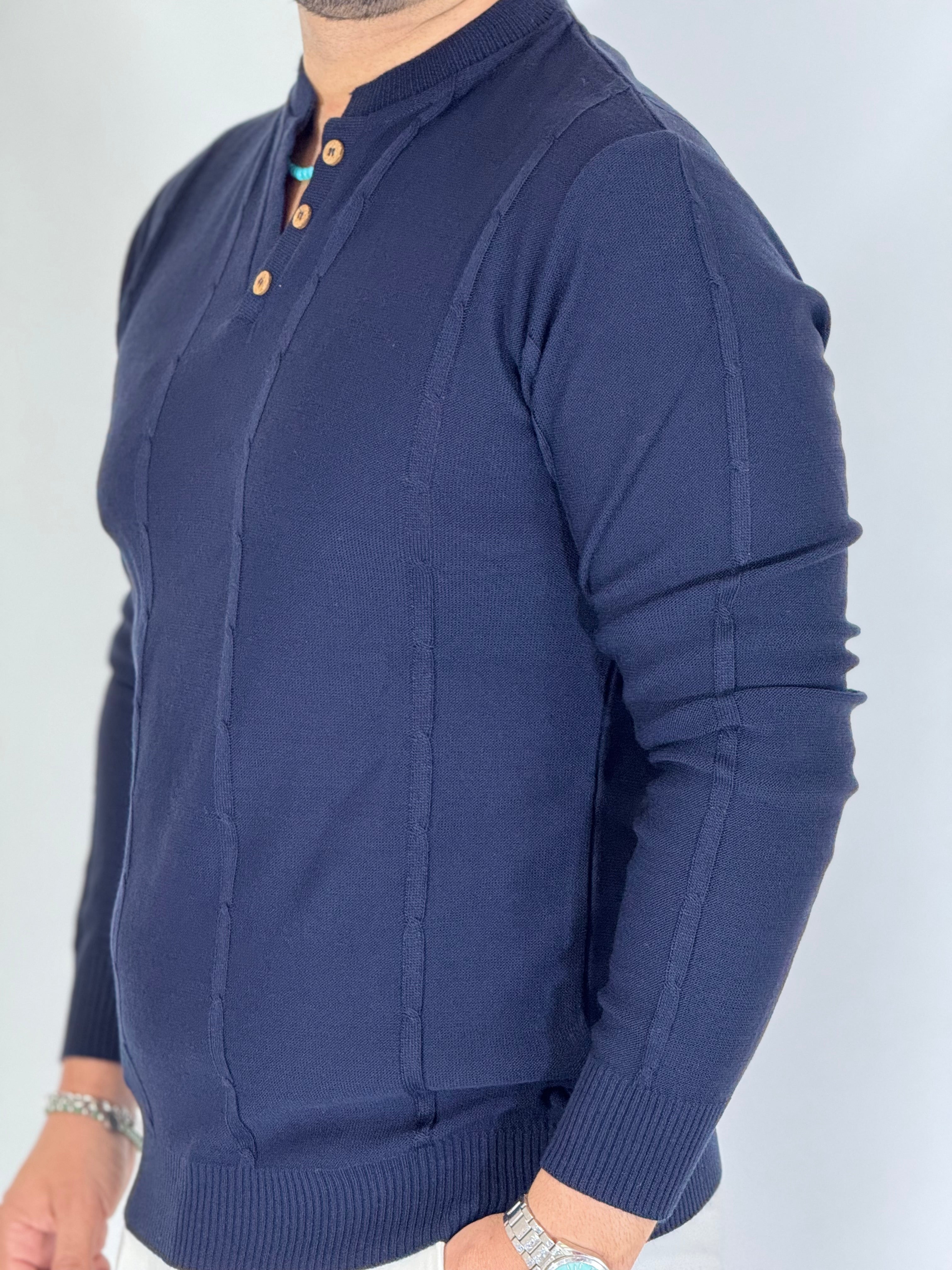 Maglia serafino 3 bottoni blu A446