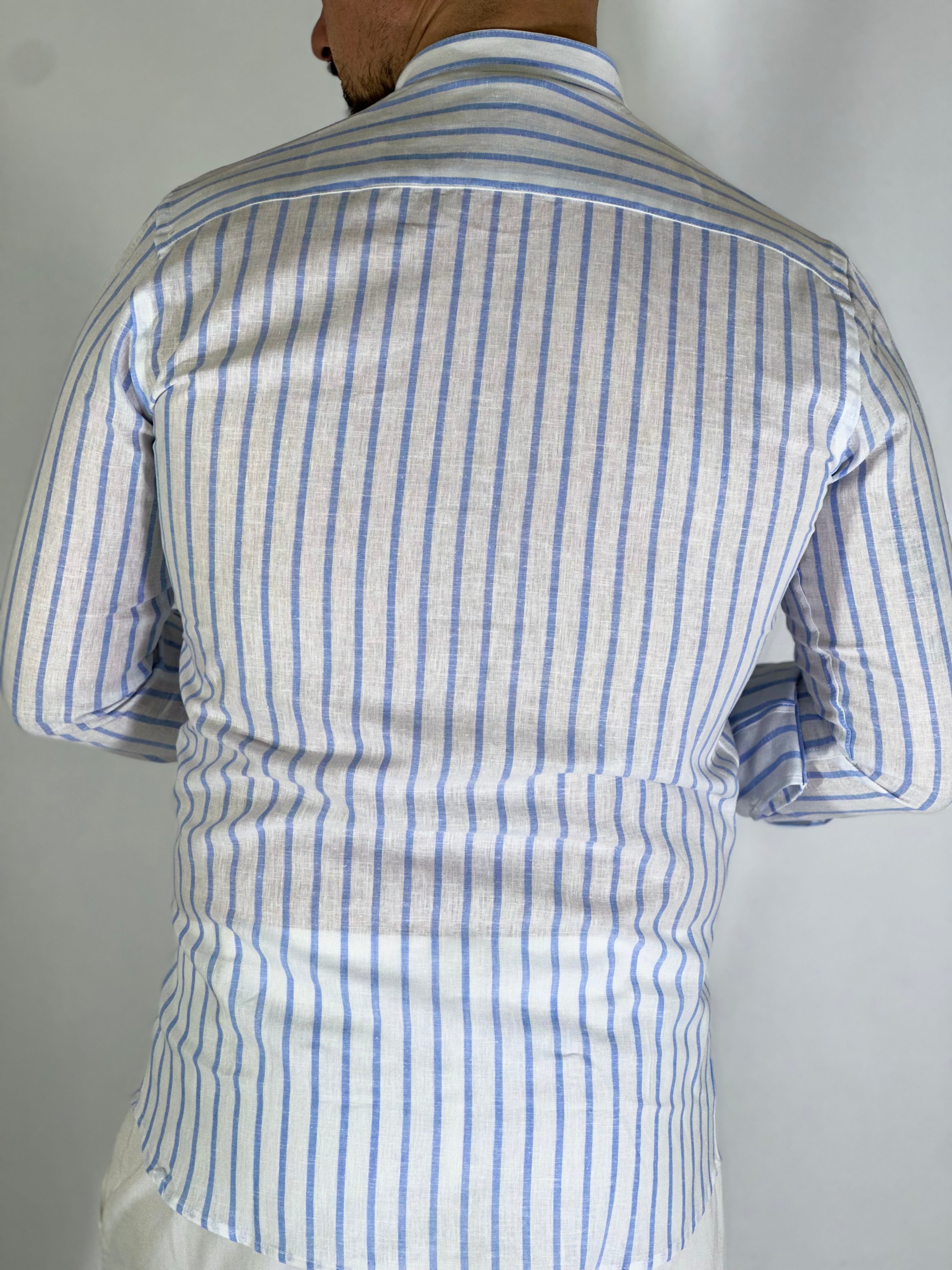 Camicia banda intermedia lino migliaccio CIELO
