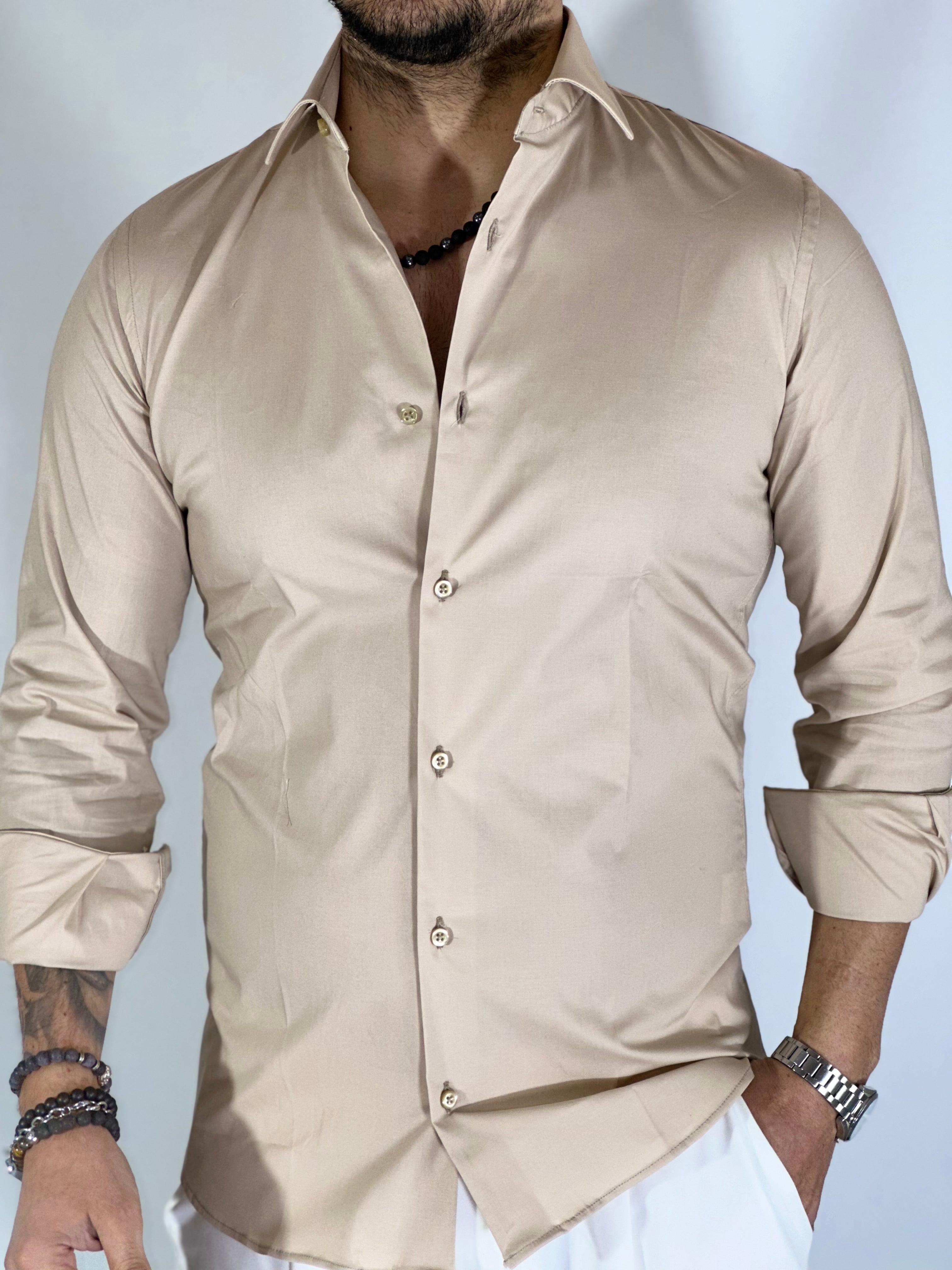 Camicia cotone basic beige MIGLIACCIO