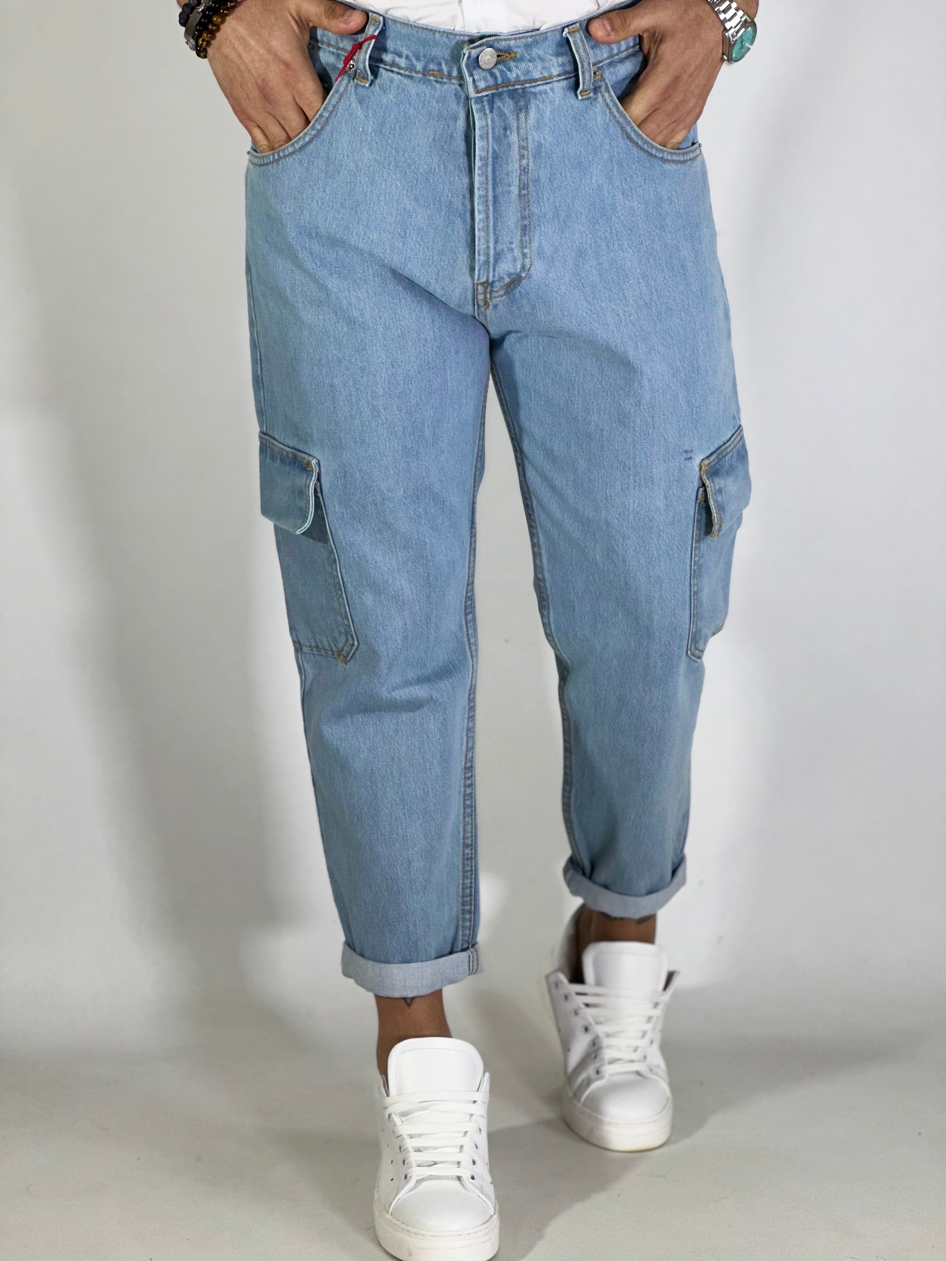 Jeans loose fit cargo chiaro TASCONI
