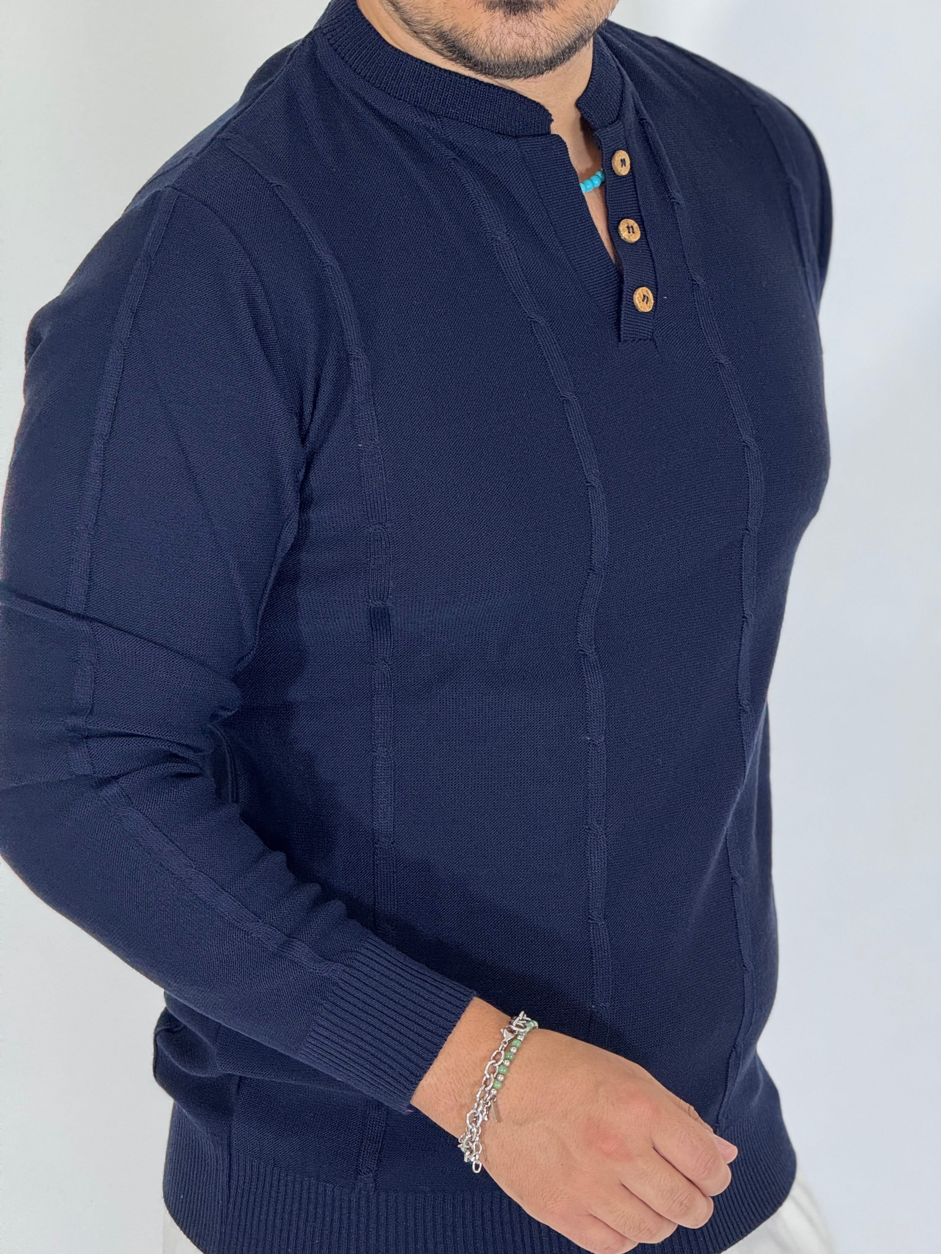 Maglia serafino 3 bottoni blu A446