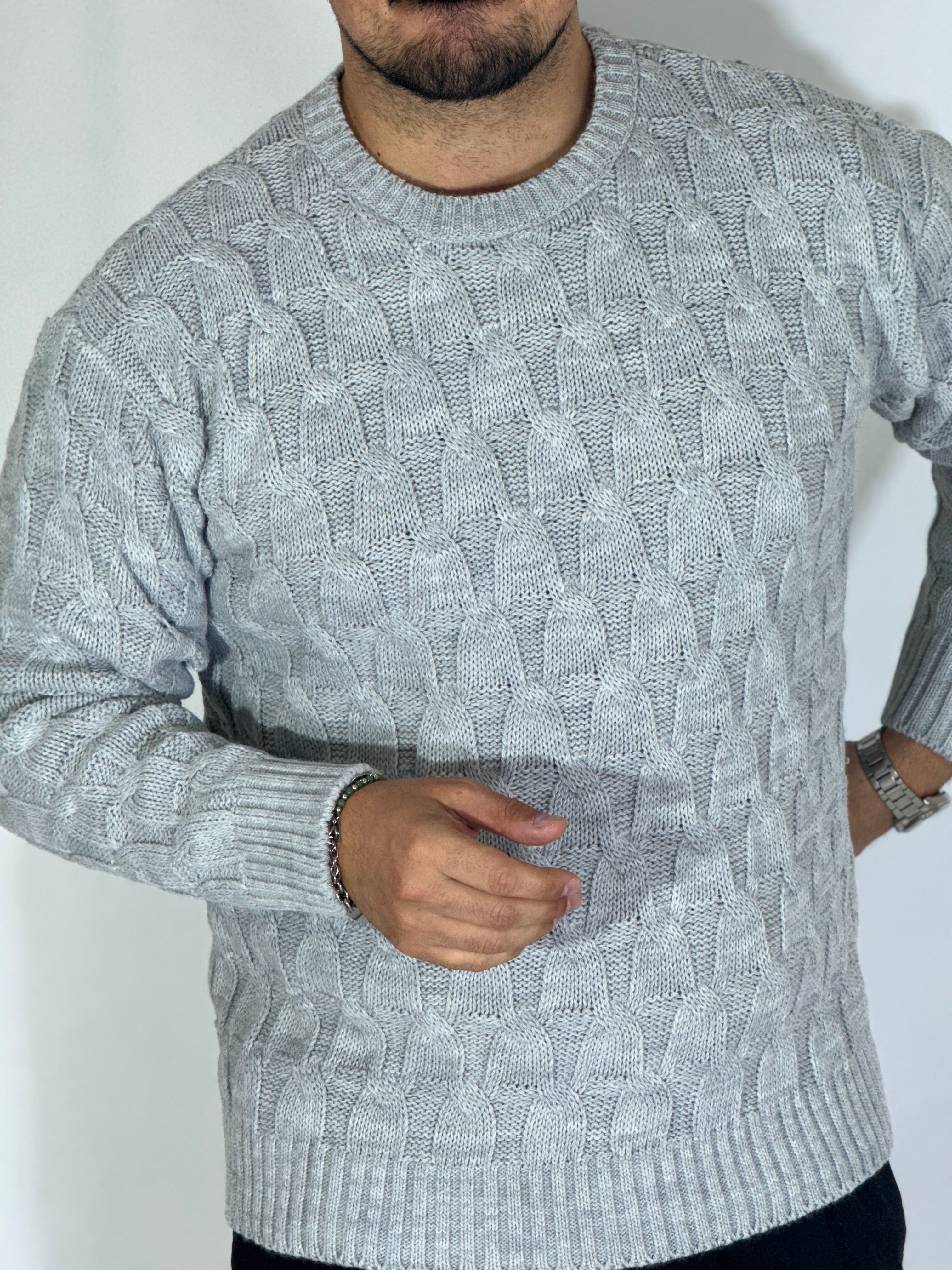Maglia con trecce grigio BK77006
