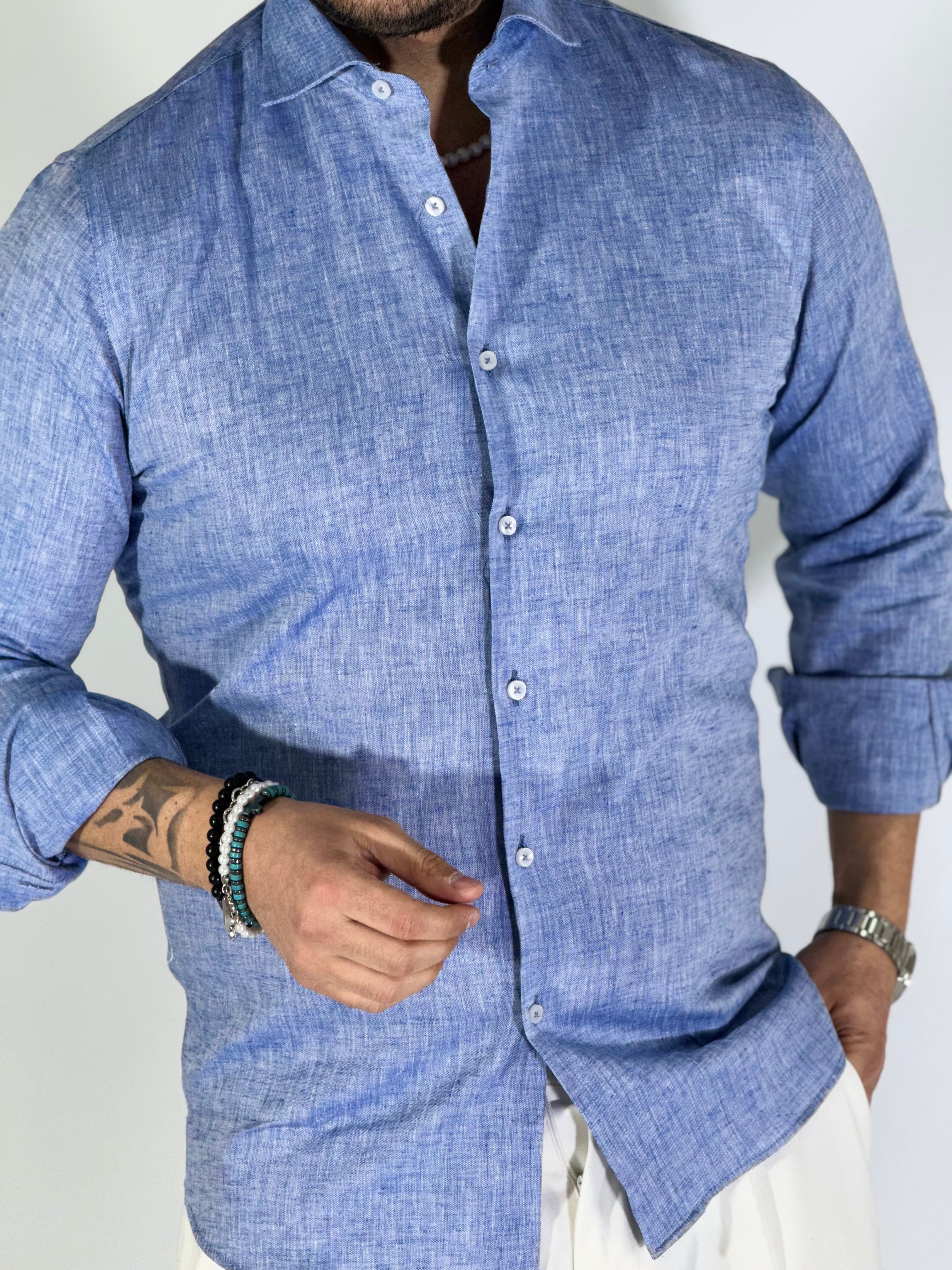 Camicia migliaccio Samuel lino COBALTO