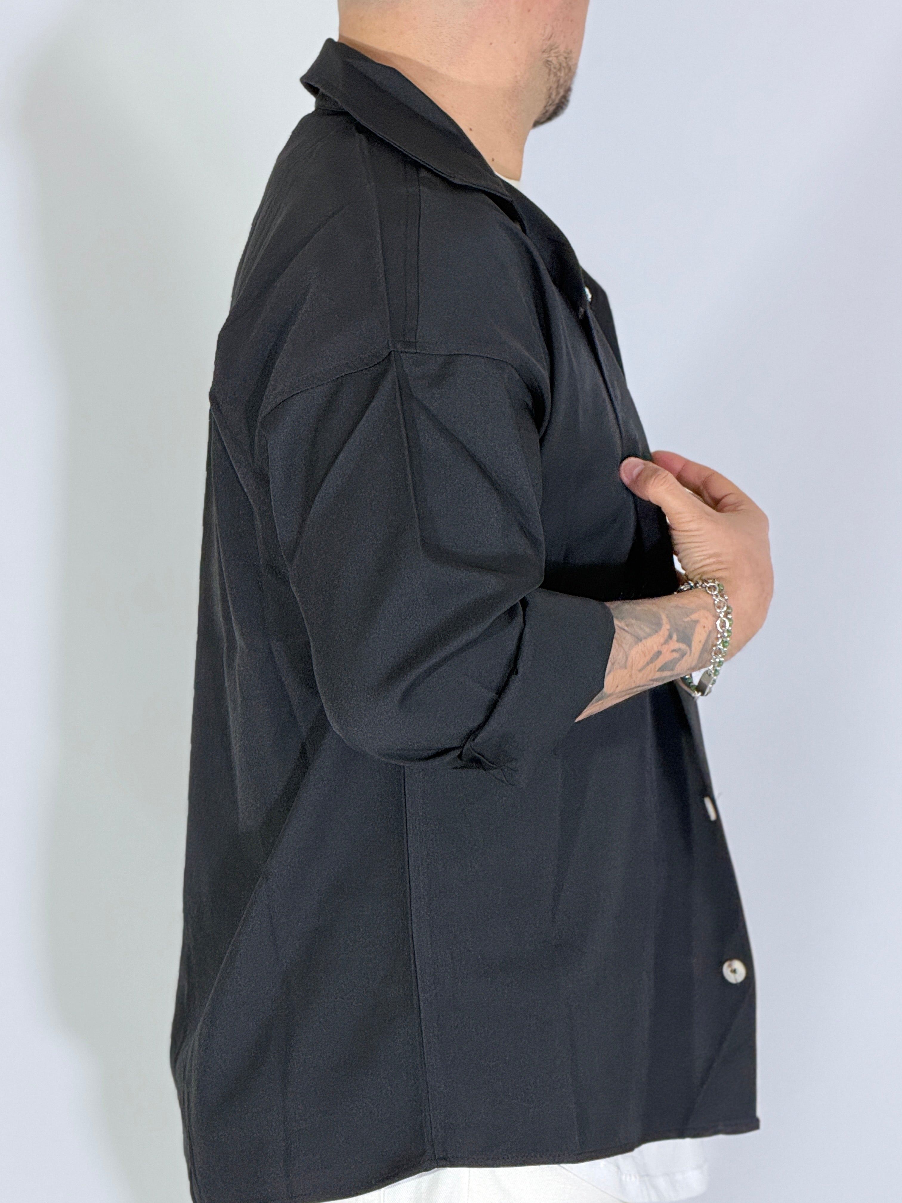 Camicione over fiammata nero 01937