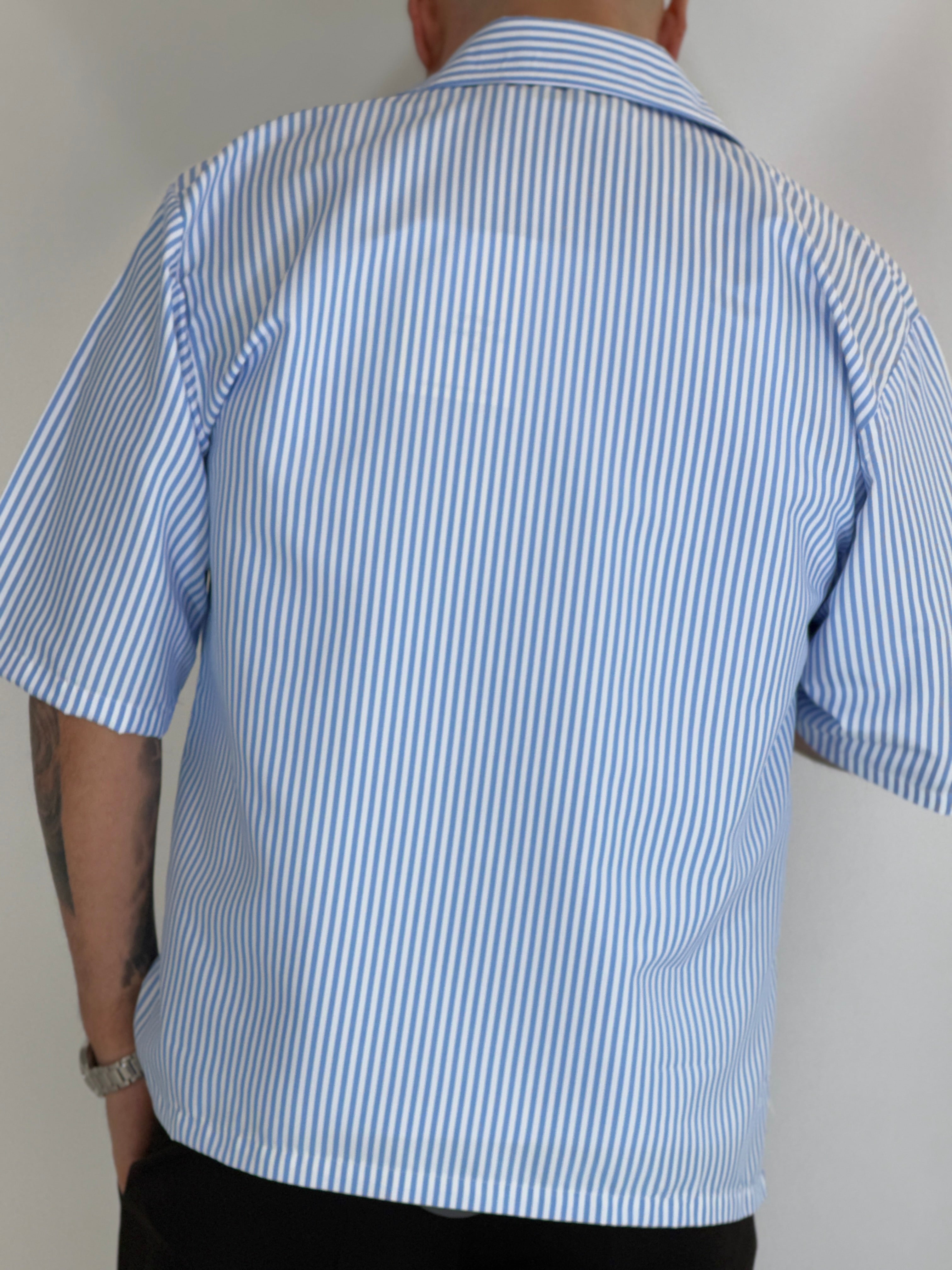 Camicia cropped rigata cielo CAM7758