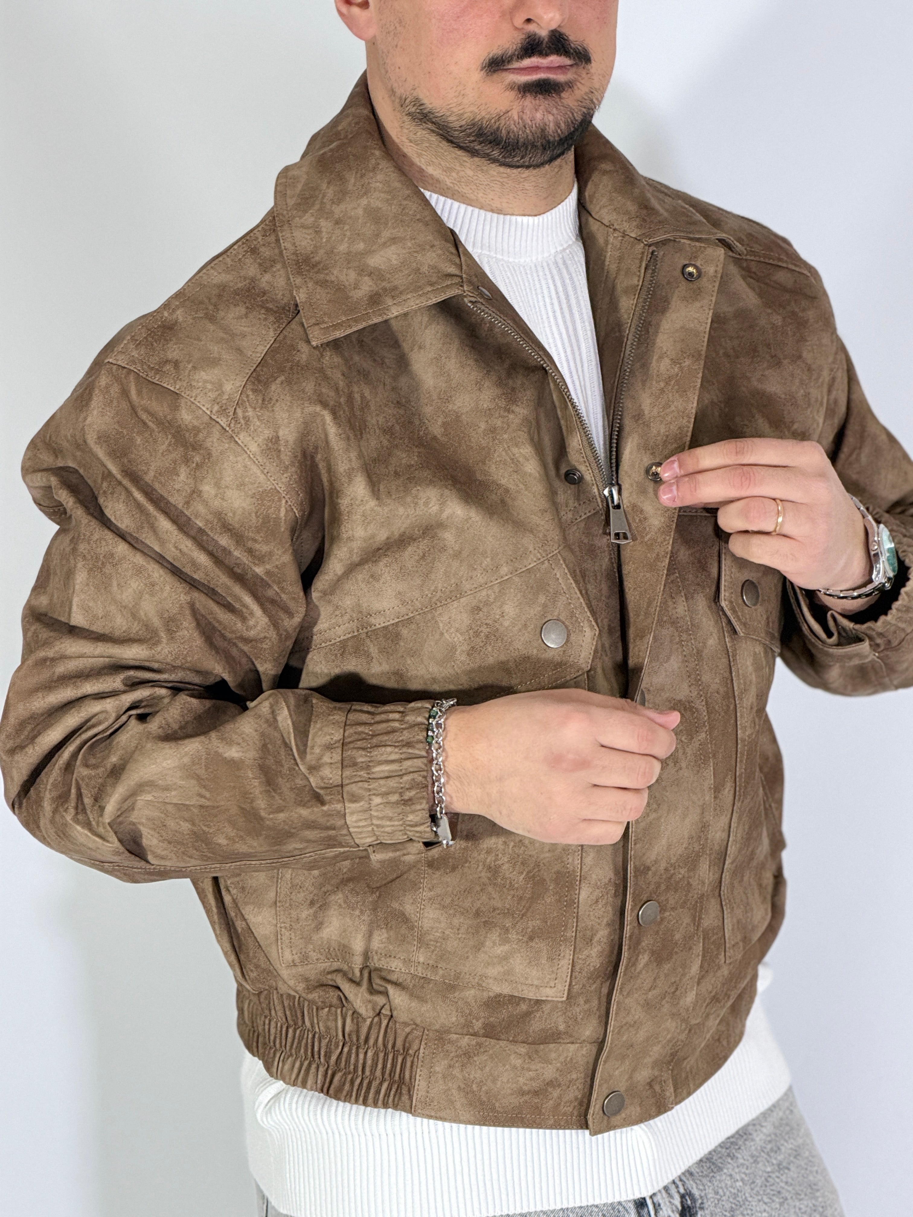 Giubbino eco-pelle marrone XH8923