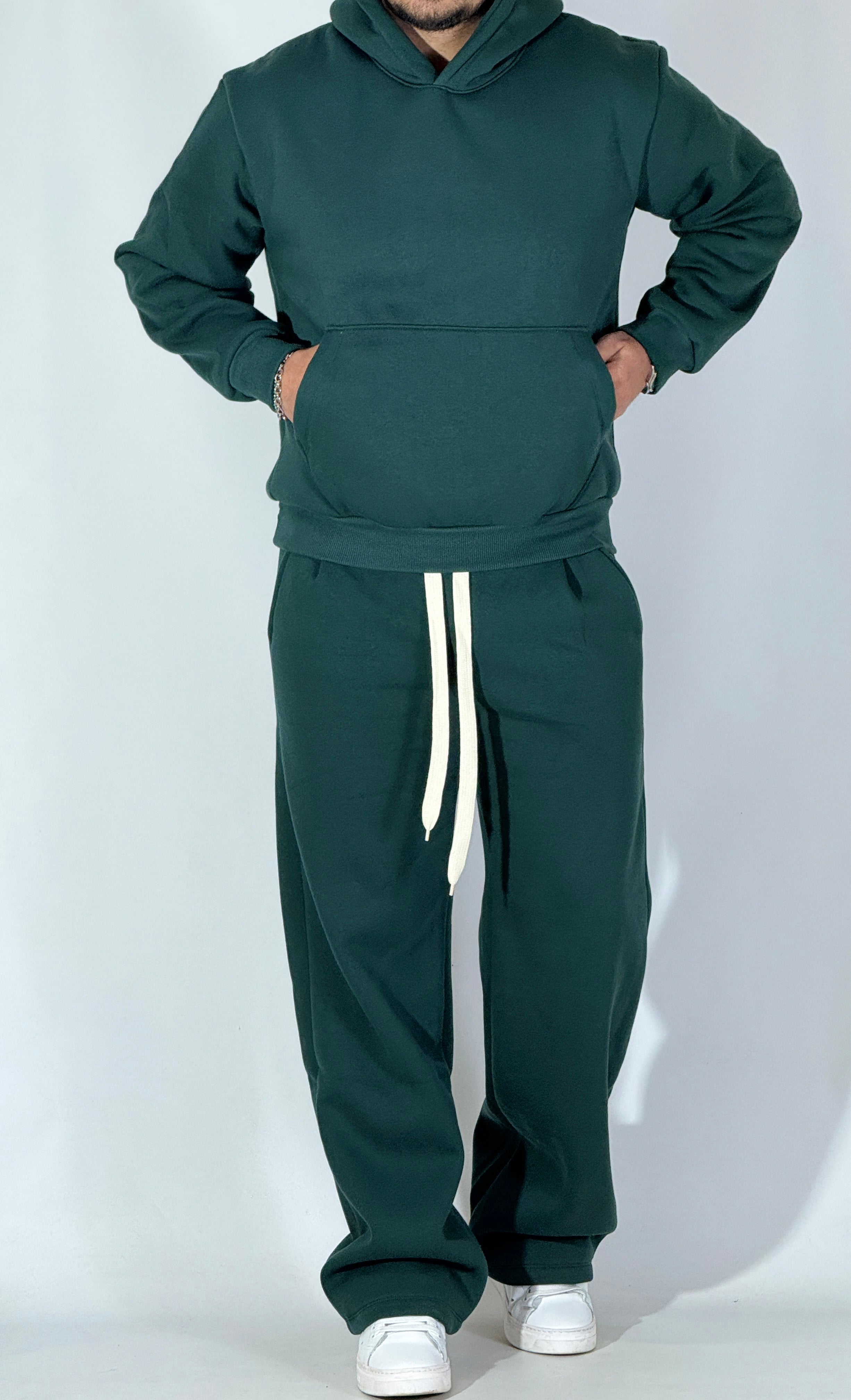 Completo tuta palazzo felpato verde AD120