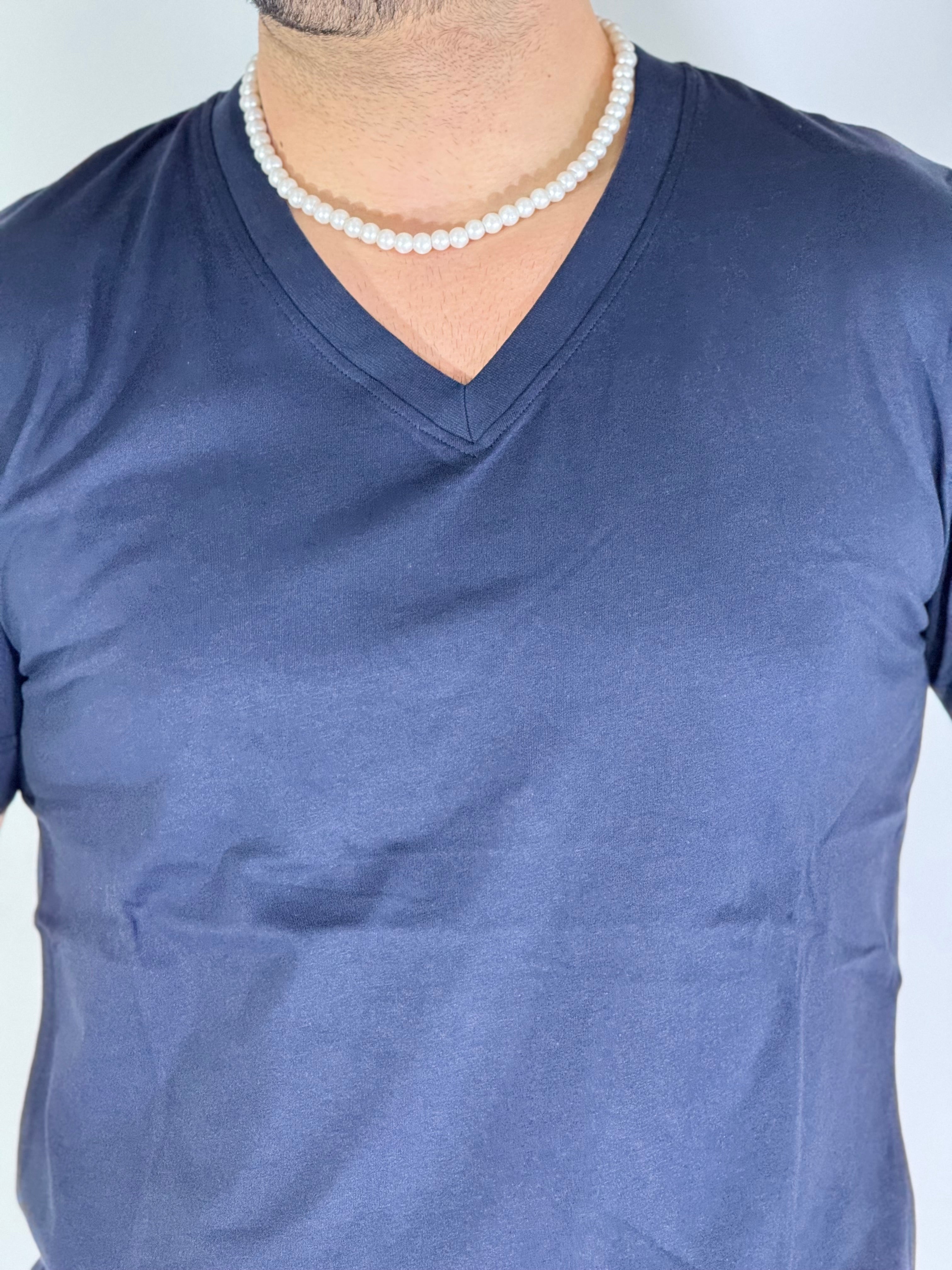 T-Shirt PIGMENTO collo a V blu PGT12