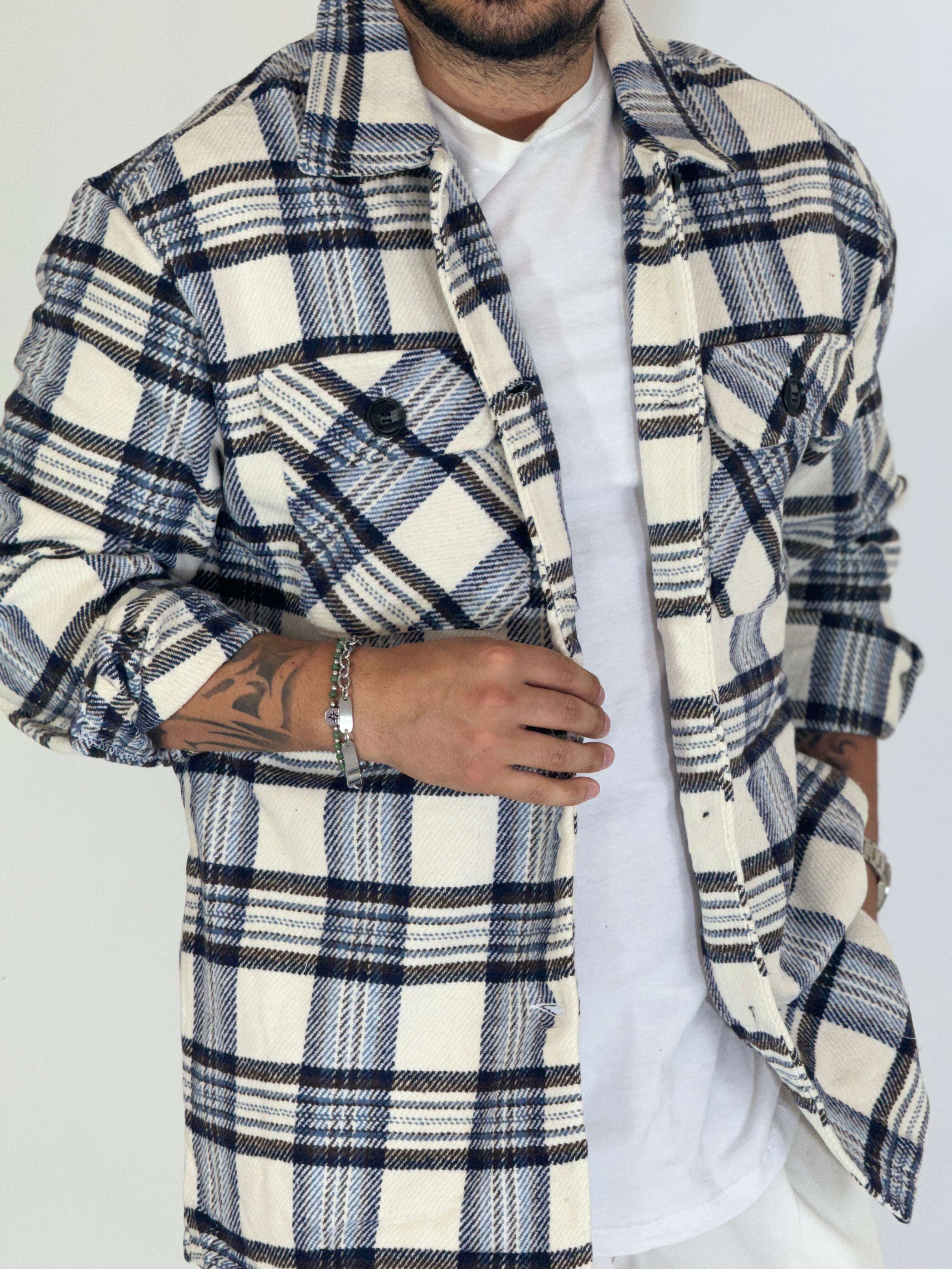 Camicione quadri white over in flanella S52038