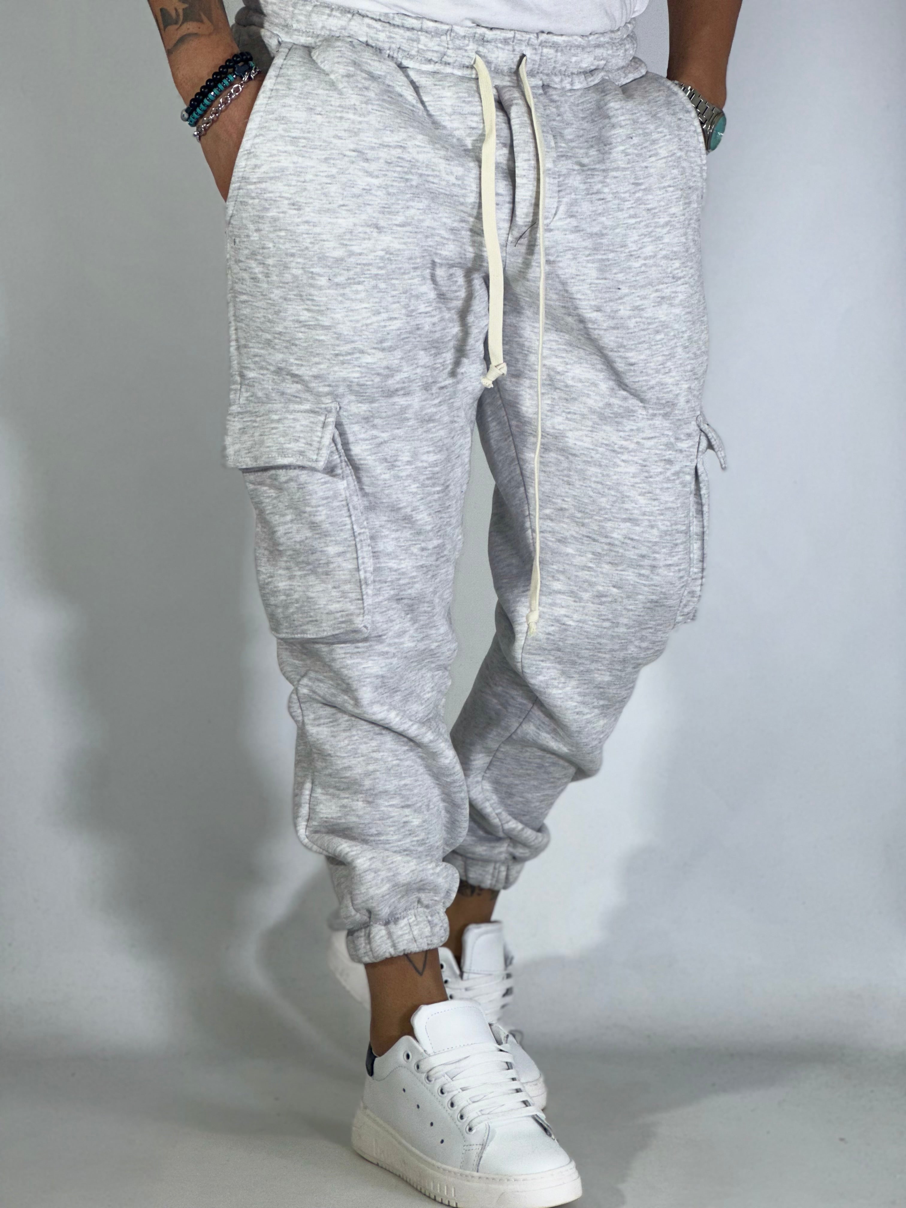 Pantalone tuta grigio felpato cargo AD151