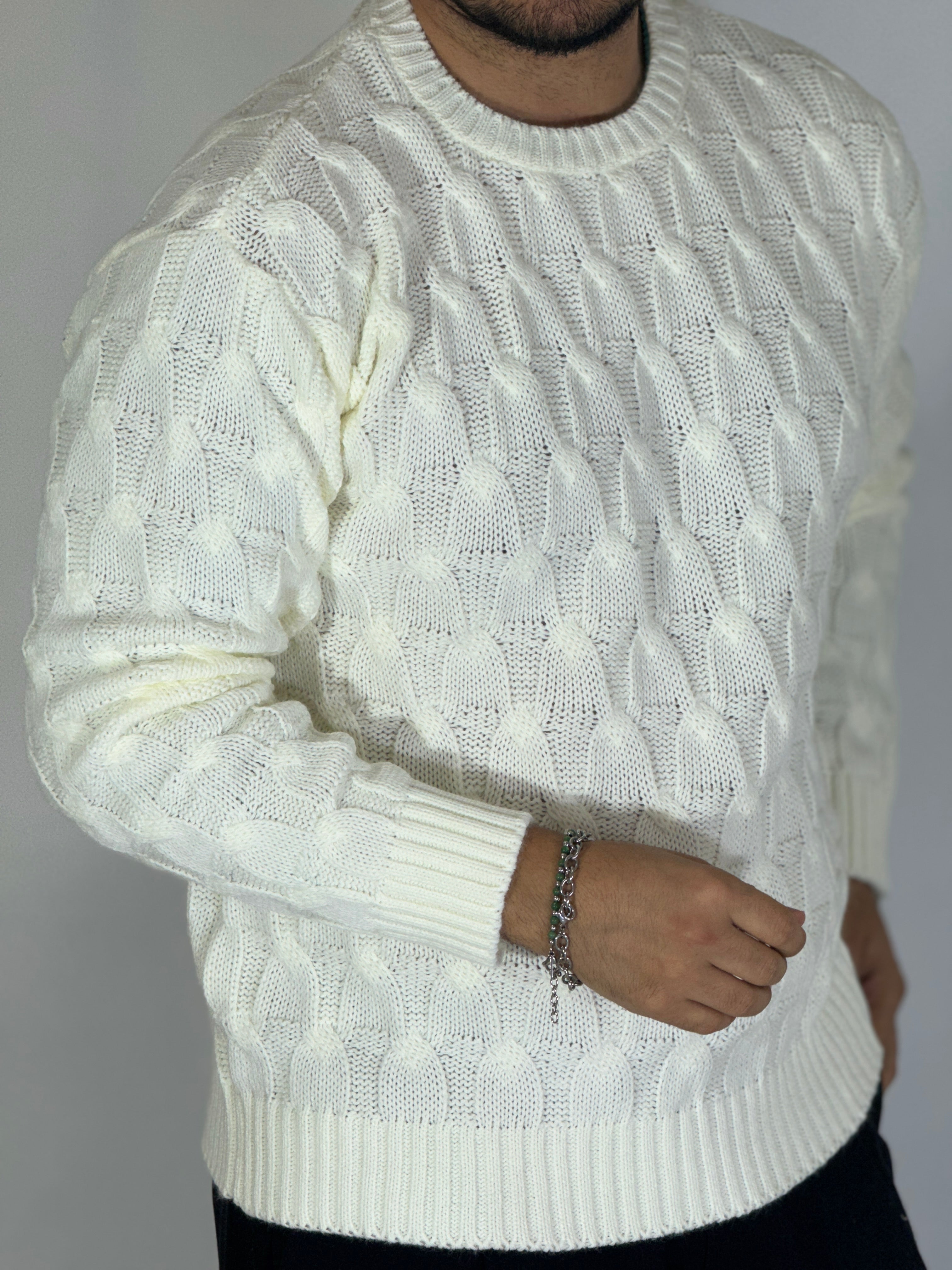 Maglia con trecce panna BK77006