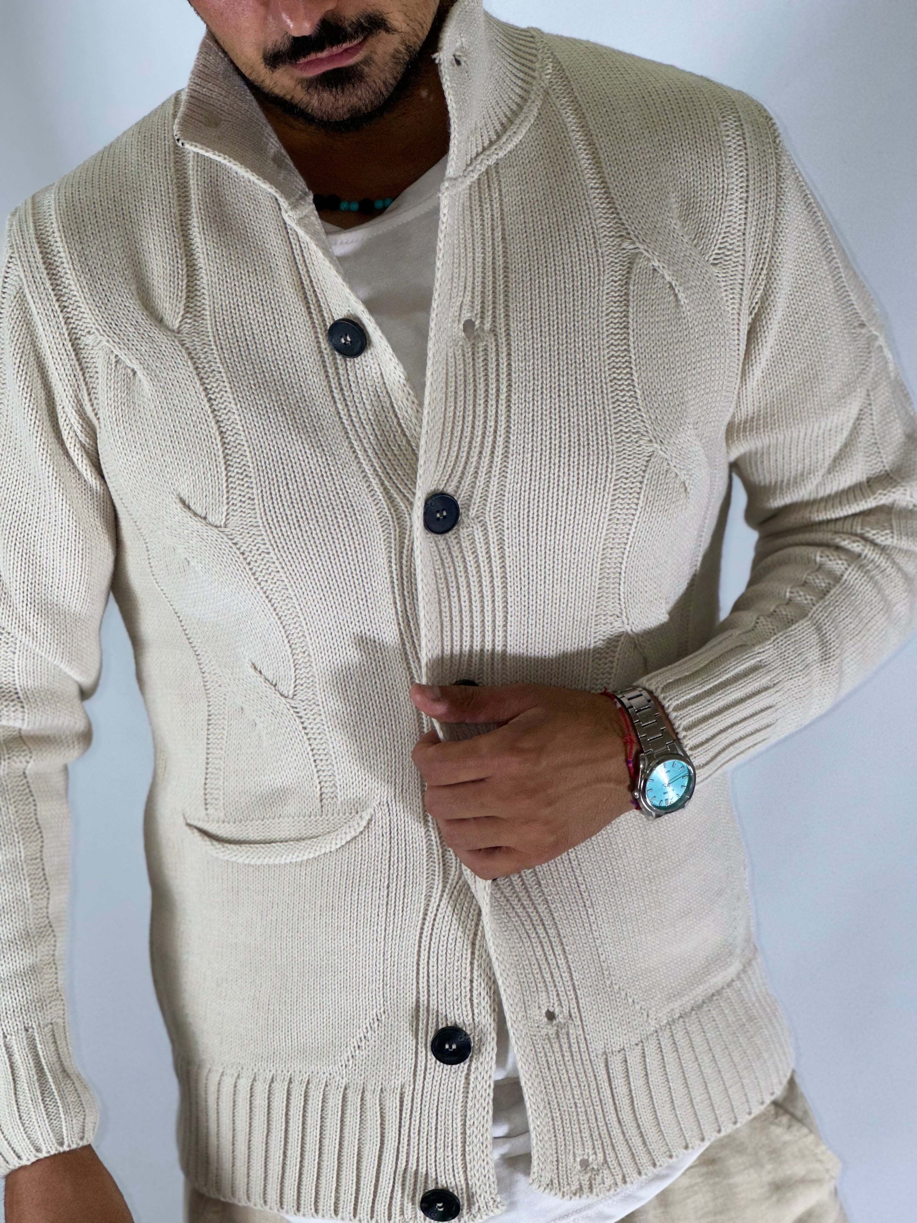 Cardigan lupetto crema SER758