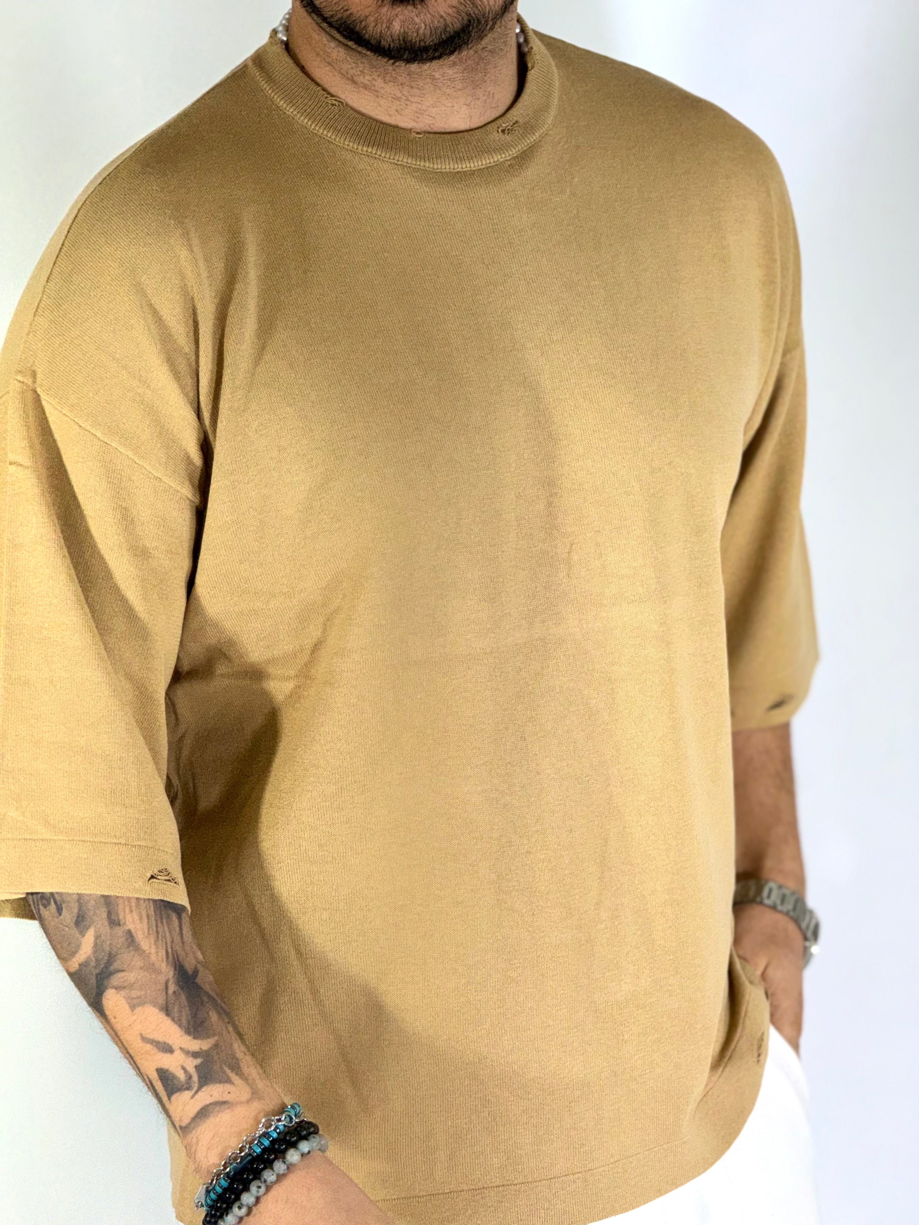 T-shirt over sfrangiata khaki apricot W86009