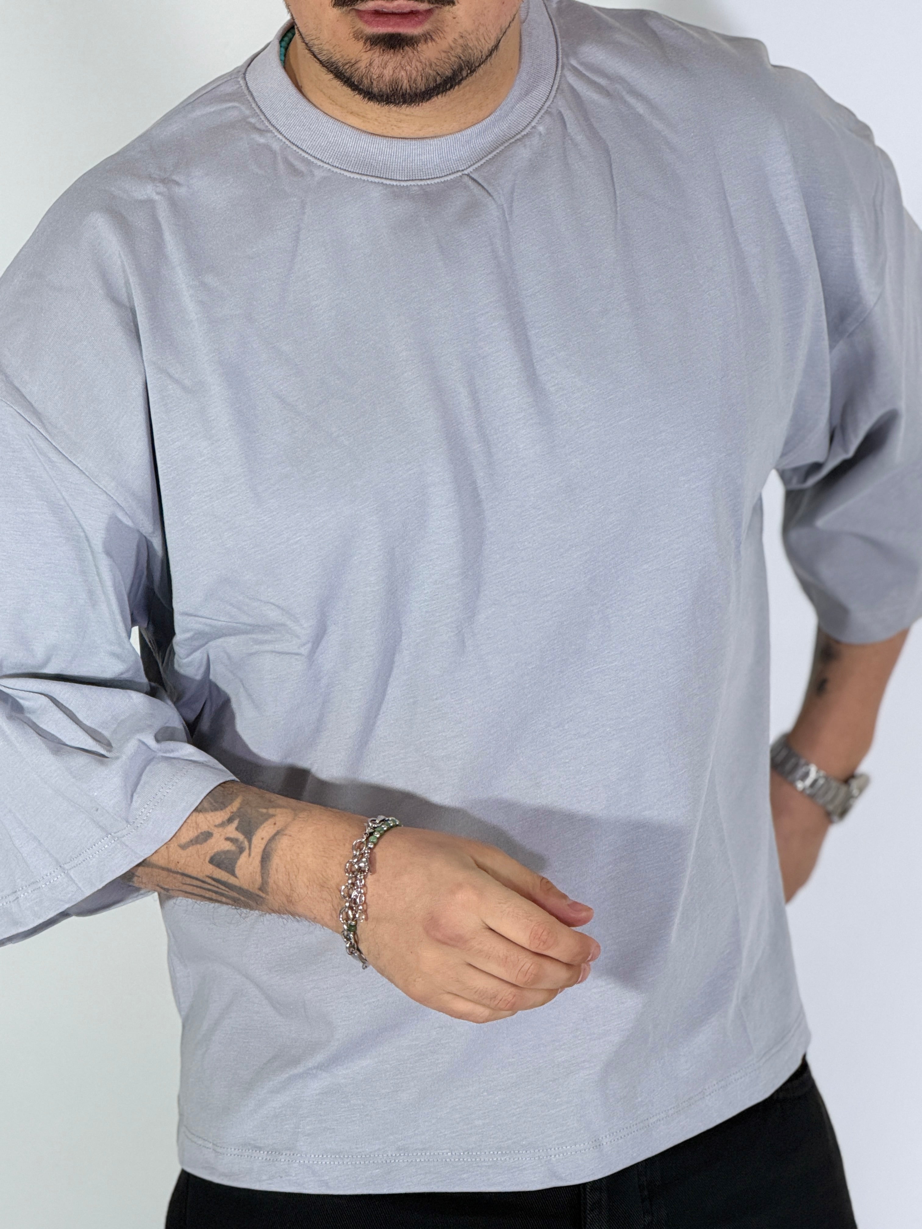 T-Shirt cropped manica a tre quarti perla 1069