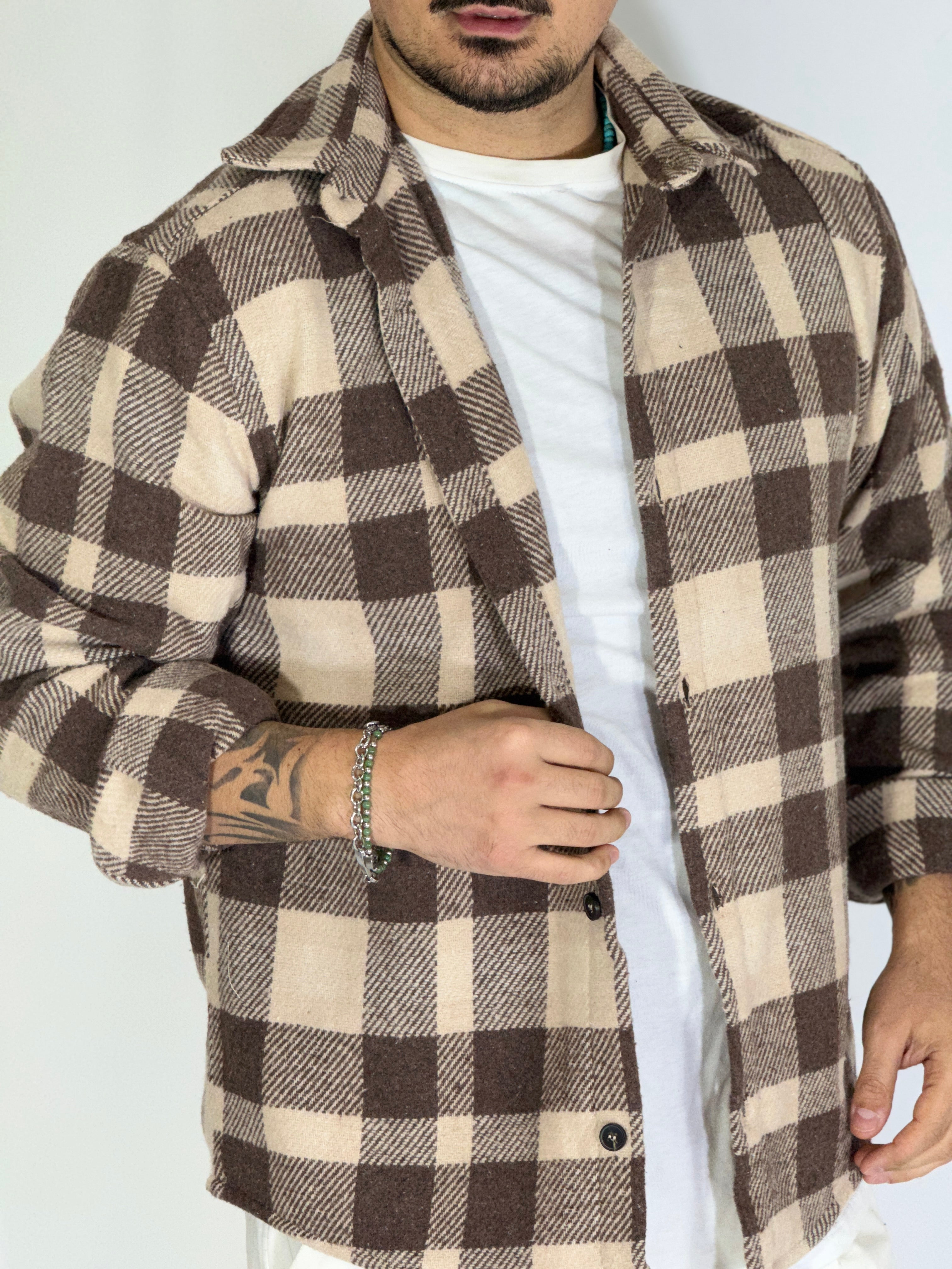 Giacca quadri flanella marrone UM749